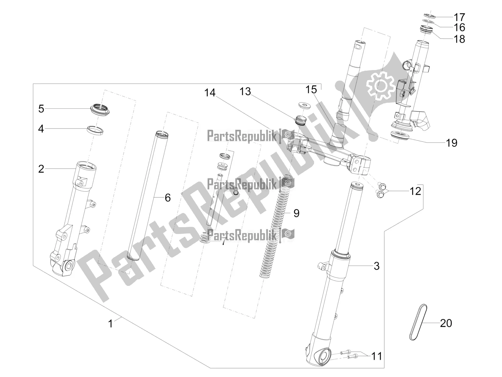 All parts for the Fork/steering Tube - Steering Bearing Unit of the Piaggio Typhoon 50 4T 4V E2 USA, CA 2019