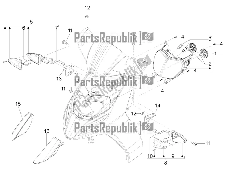 Toutes les pièces pour le Phares Avant - Clignotants du Piaggio Typhoon 50 4T 4V E2 USA, CA 2019