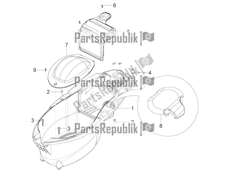 Toutes les pièces pour le Logement De Casque - Sous La Selle du Piaggio Typhoon 50 4T 4V E2 USA, CA 2019