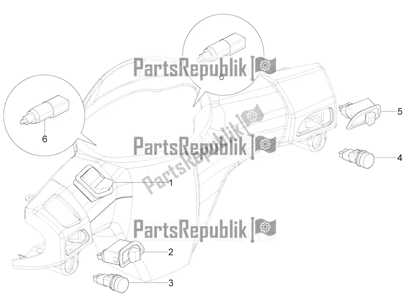 Todas as partes de Seletores - Interruptores - Botões do Piaggio Typhoon 50 4T 4V E2 USA, CA 2019