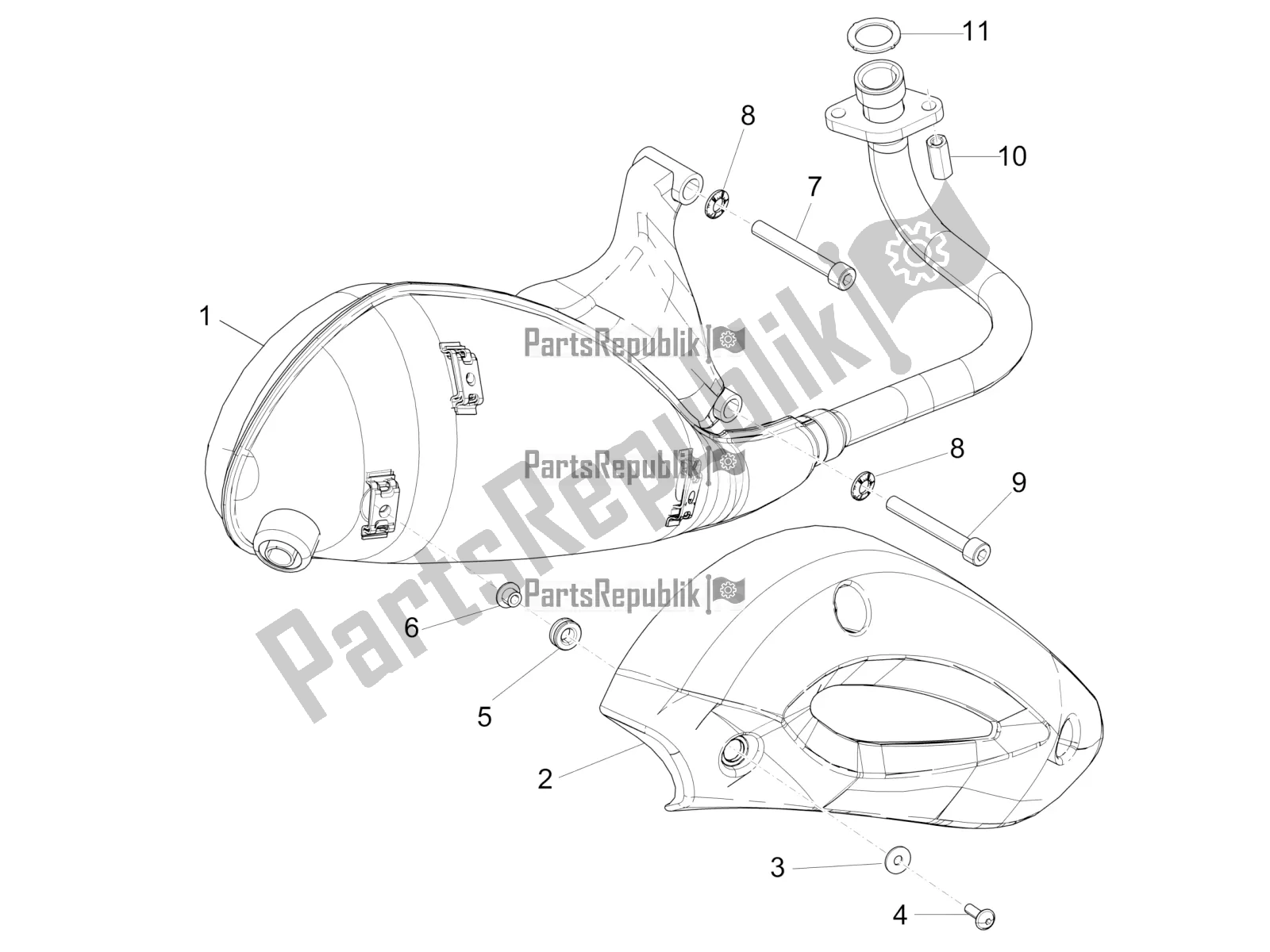 Toutes les pièces pour le Silencieux du Piaggio Typhoon 50 4T 4V E2 USA, CA 2019