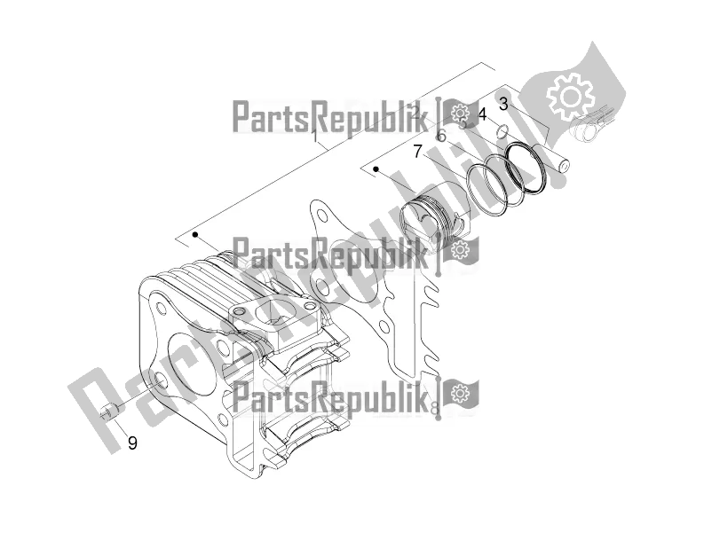 All parts for the Cylinder-piston-wrist Pin Unit of the Piaggio Typhoon 50 4T 4V USA / CA 2020