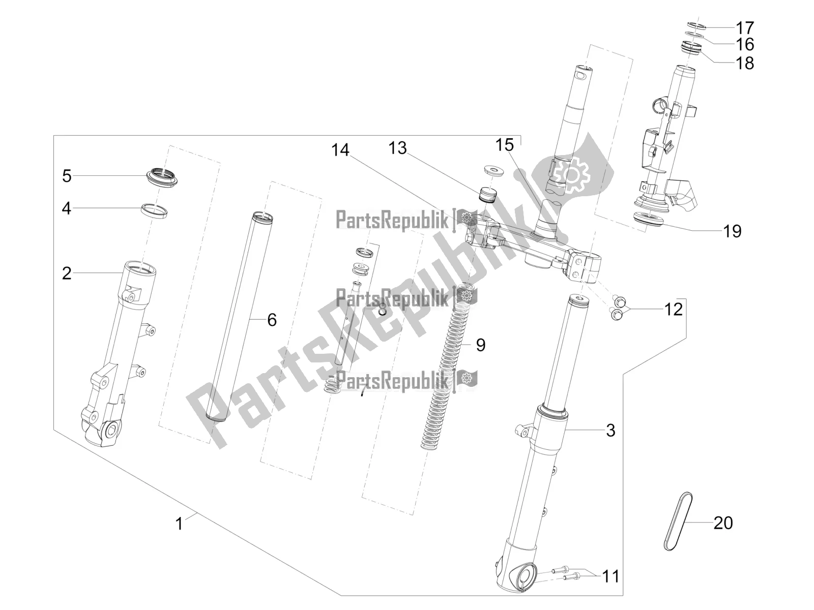 Toutes les pièces pour le Fourche / Tube De Direction - Palier De Direction du Piaggio Typhoon 50 4T 4V USA / CA 2020