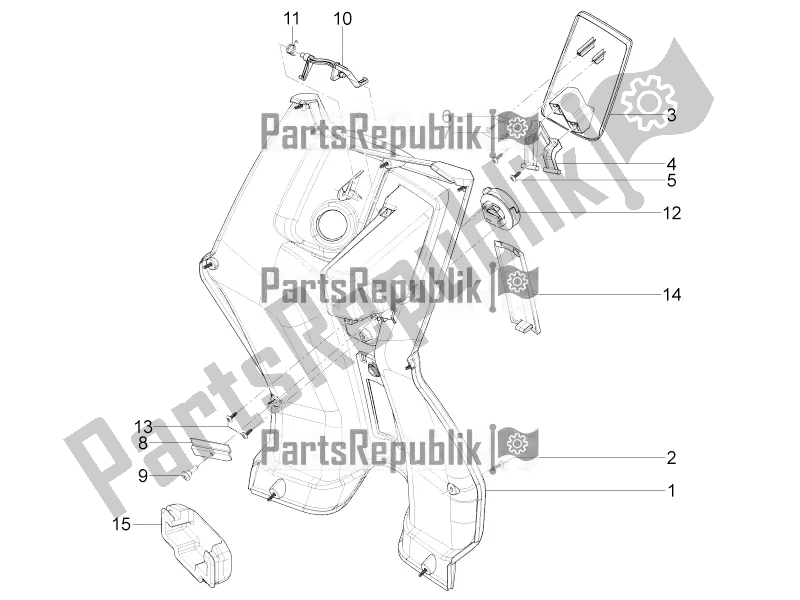 Alle onderdelen voor de Dashboardkastje Voor - Kniebeschermer van de Piaggio Typhoon 50 4T 4V USA / CA 2020