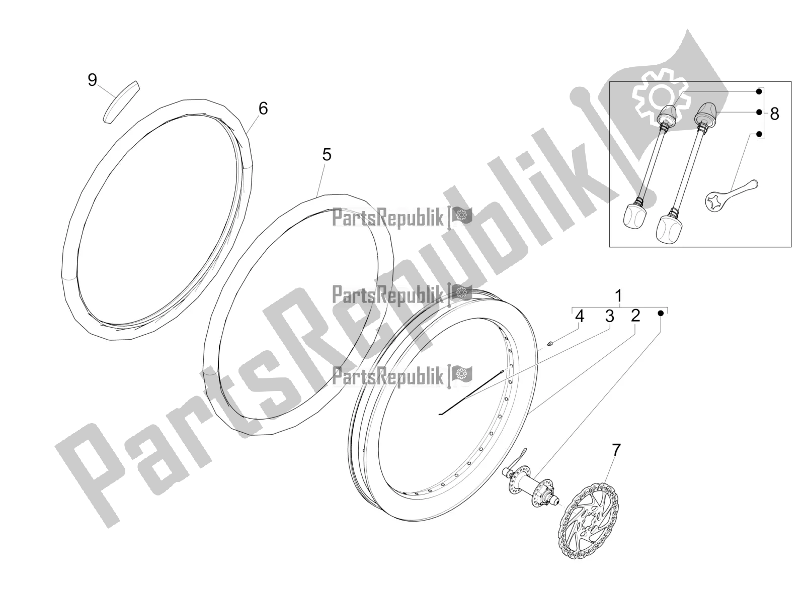 All parts for the Front Wheel of the Piaggio Wi-bike Enel 0 2018
