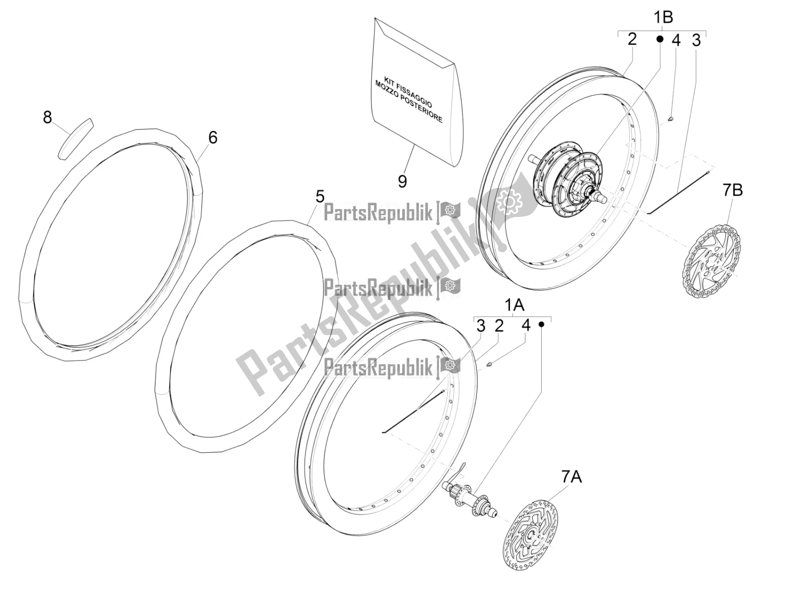 All parts for the Rear Wheel of the Piaggio Wi-bike MAS Deore Active 0 2018