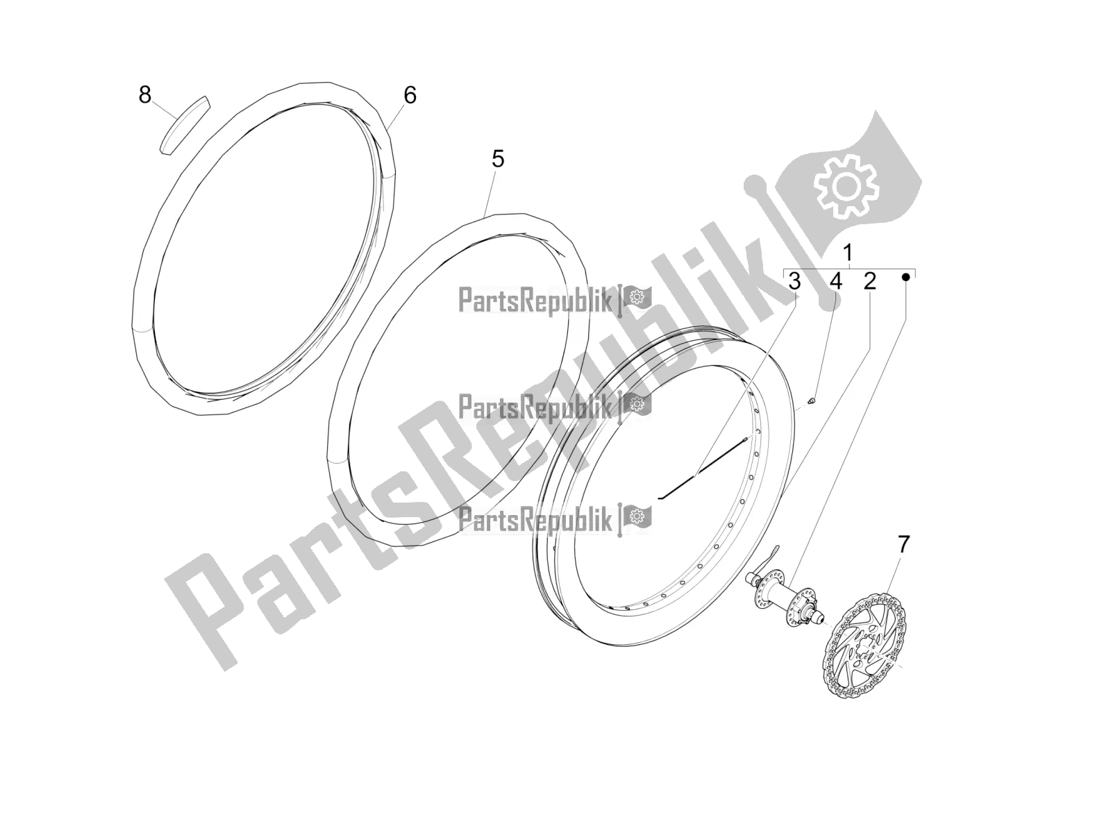 All parts for the Front Wheel of the Piaggio Wi-bike MAS Mech Active-Hsync Active+ 0 2016