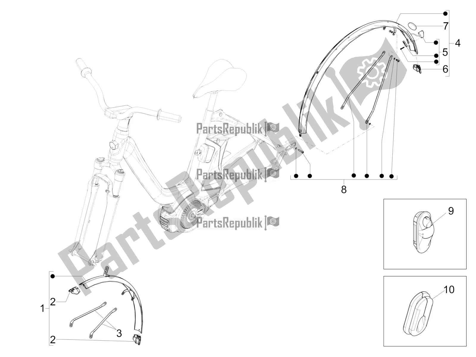 Alle onderdelen voor de Spatbord van de Piaggio Wi-bike MAS Mech Active-Hsync Active+ 0 2016