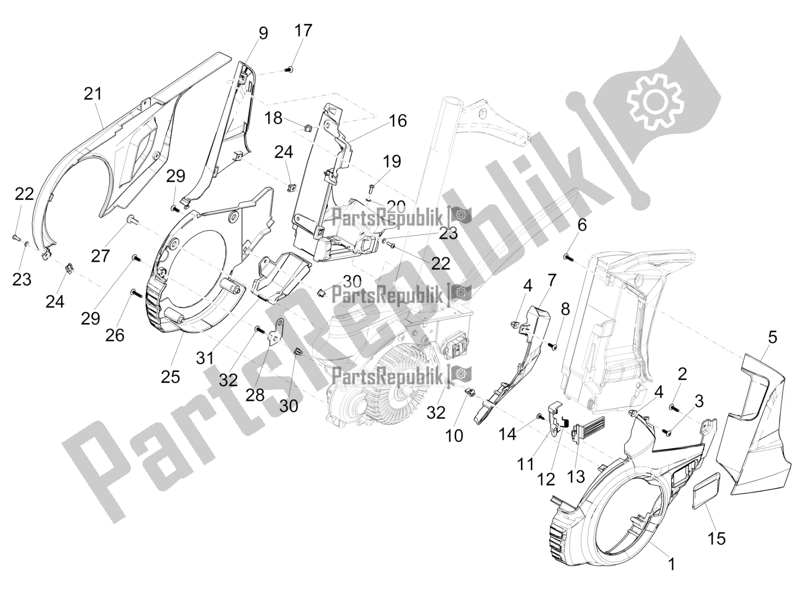 Tutte le parti per il Central Cover del Piaggio Wi-bike MAS Mech Active-Hsync Active+ 0 2017