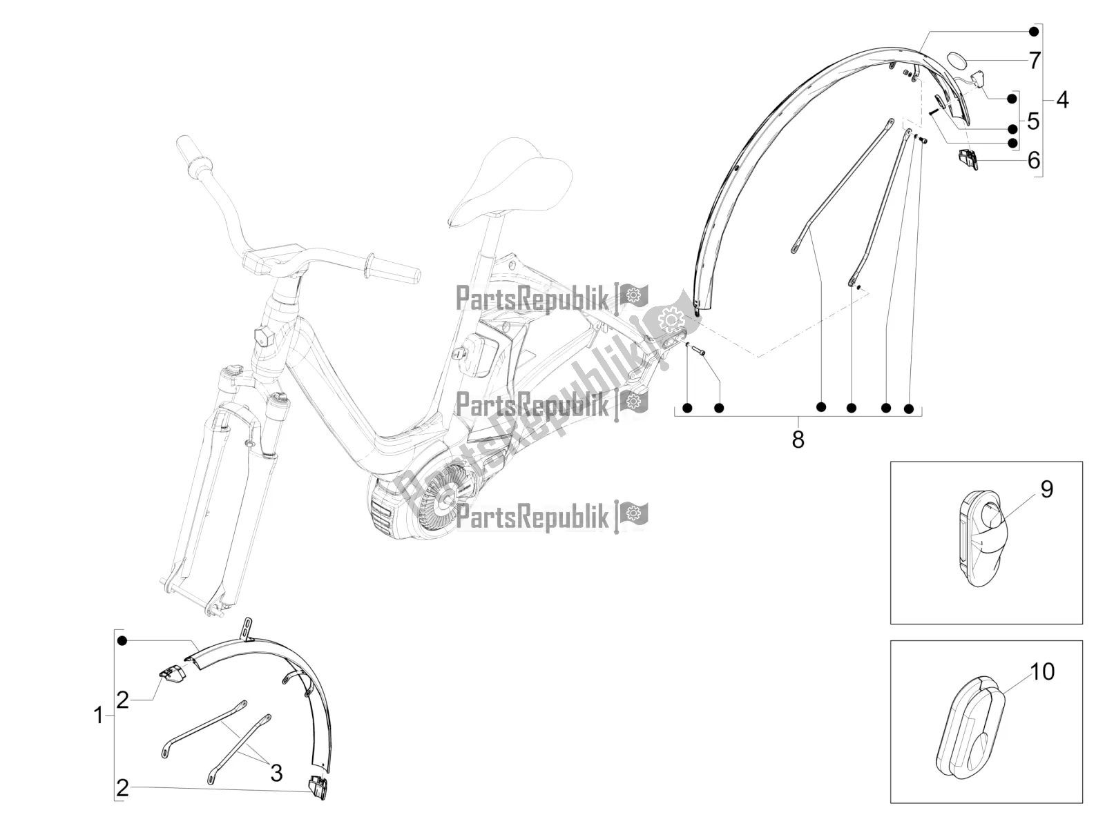 Todas las partes para Guardabarros de Piaggio Wi-bike UNI Deore Comfort 0 2016
