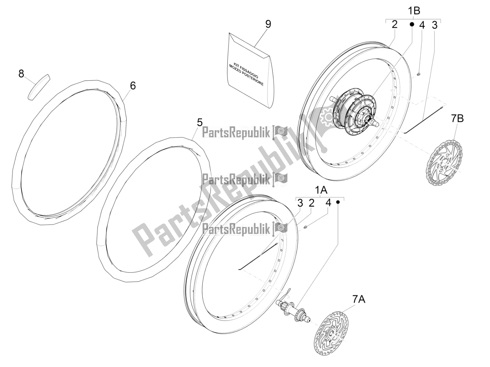 Tutte le parti per il Ruota Posteriore del Piaggio Wi-bike UNI Deore Comfort 0 2016