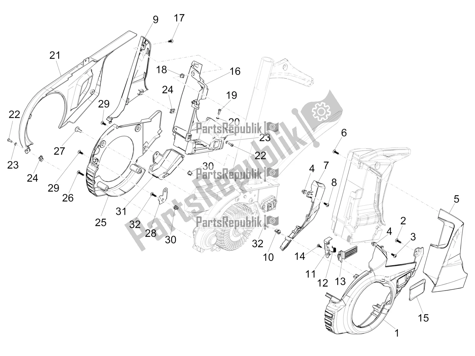 Tutte le parti per il Central Cover del Piaggio Wi-bike UNI Deore Comfort 0 2017