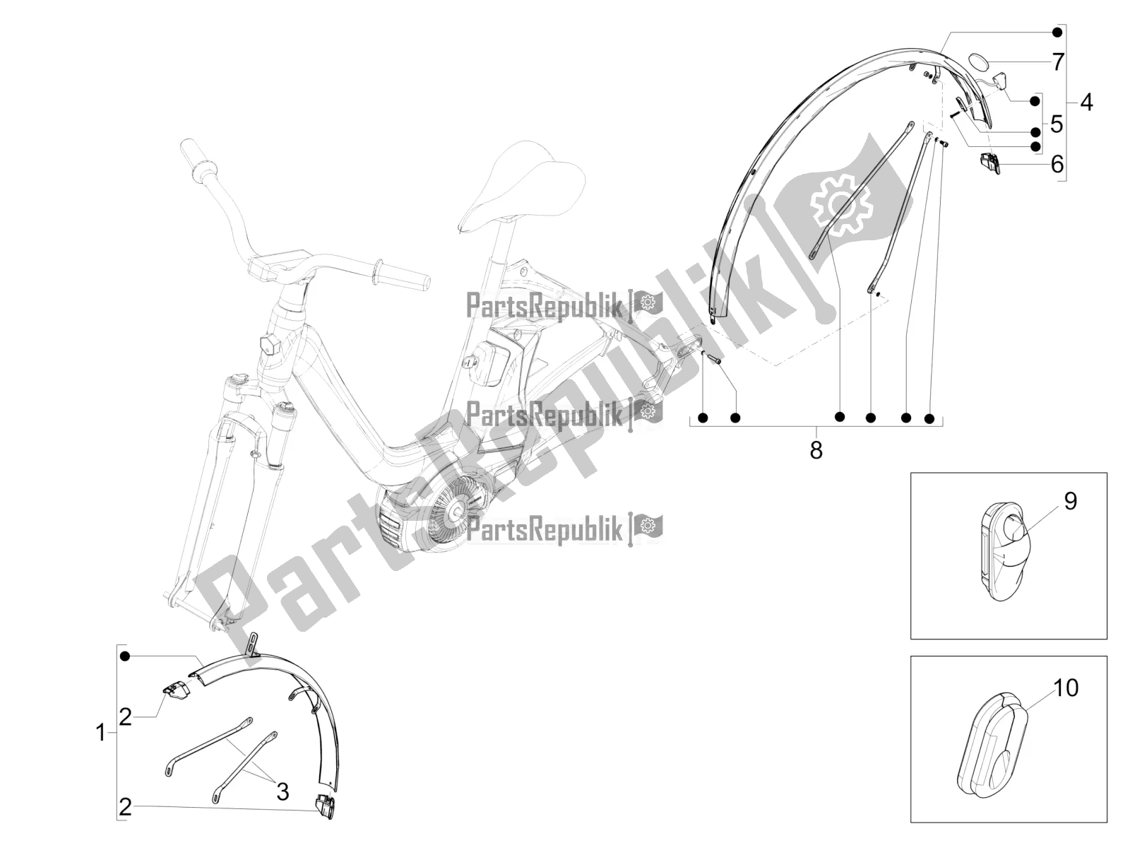 Toutes les pièces pour le Garde-boue du Piaggio Wi-bike UNI Deore Comfort 0 2018
