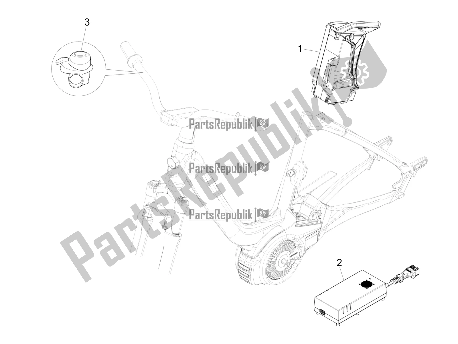 All parts for the Remote Control Switches - Battery - Horn of the Piaggio Wi-bike UNI Mech Comfort 0 2017