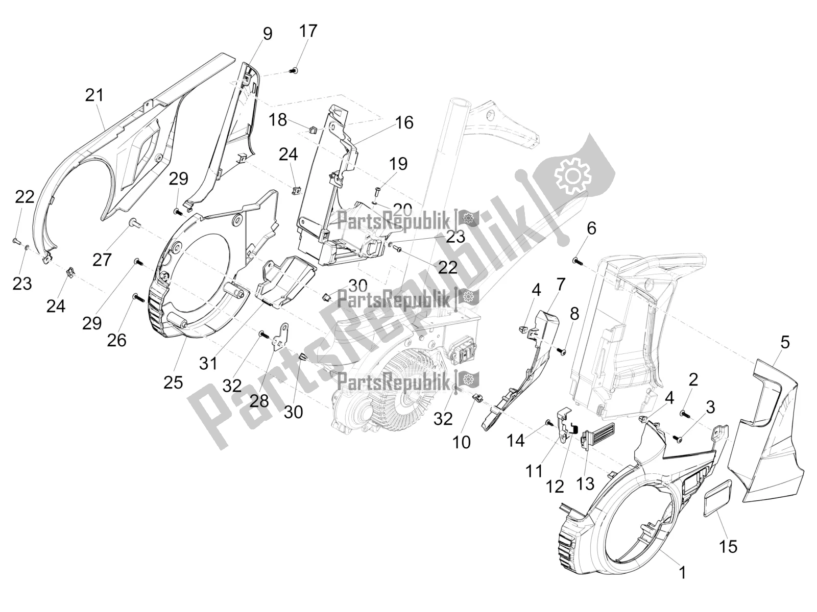 Alle onderdelen voor de Central Cover van de Piaggio Wi-bike UNI Mech Comfort USA 0 2017