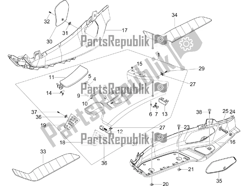 Toutes les pièces pour le Housse Centrale - Repose-pieds du Piaggio X EVO 125 2016