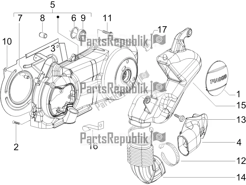 Todas las partes para Tapa Del Cárter - Enfriamiento Del Cárter de Piaggio X EVO 125 2016