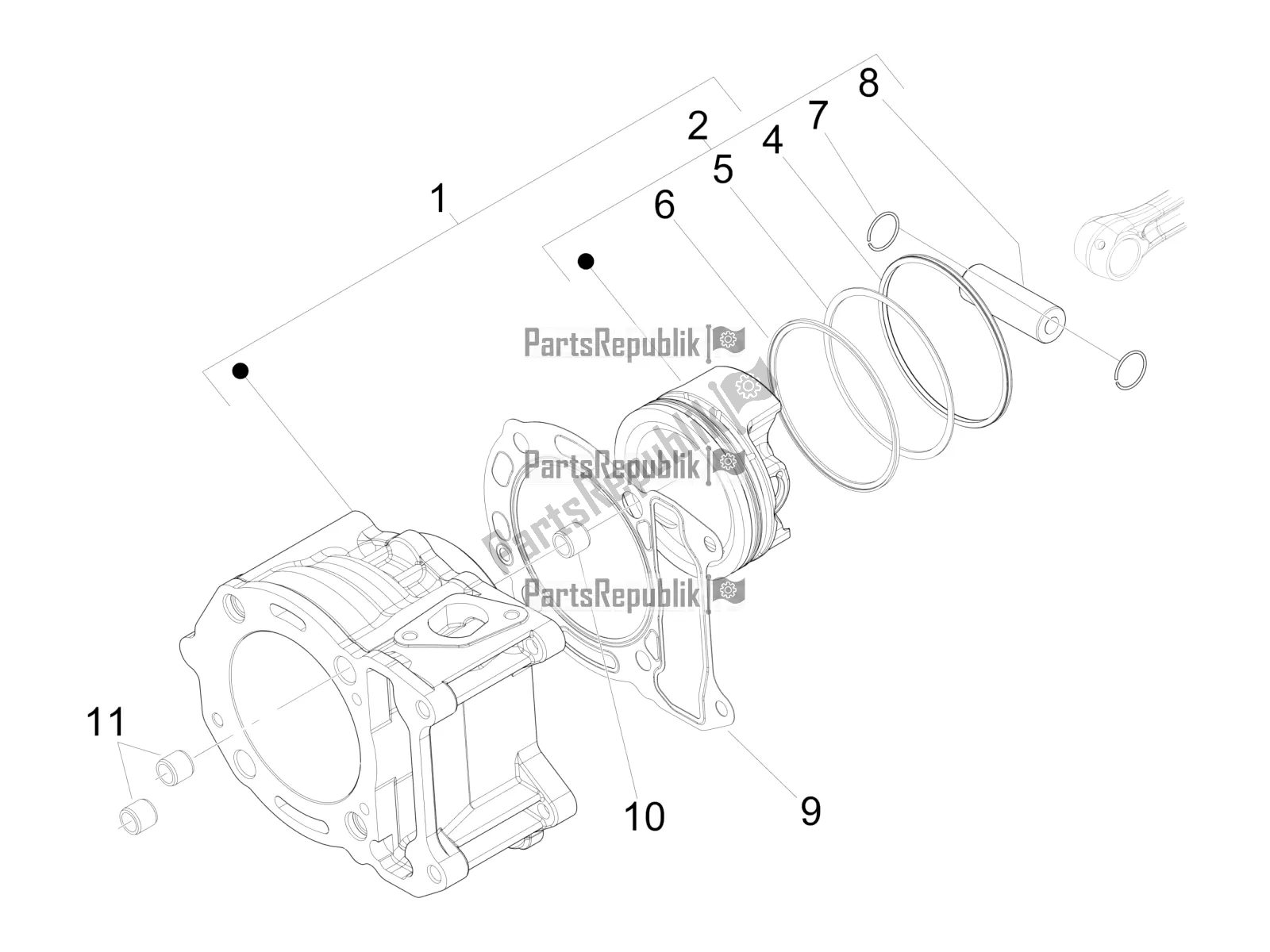 All parts for the Cylinder-piston-wrist Pin Unit of the Piaggio X EVO 125 2016