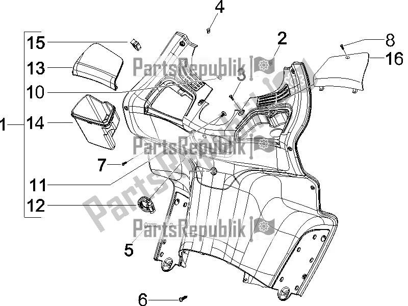 Wszystkie części do Przedni Schowek - Panel Ochraniaj? Cy Kolana Piaggio X EVO 125 2016