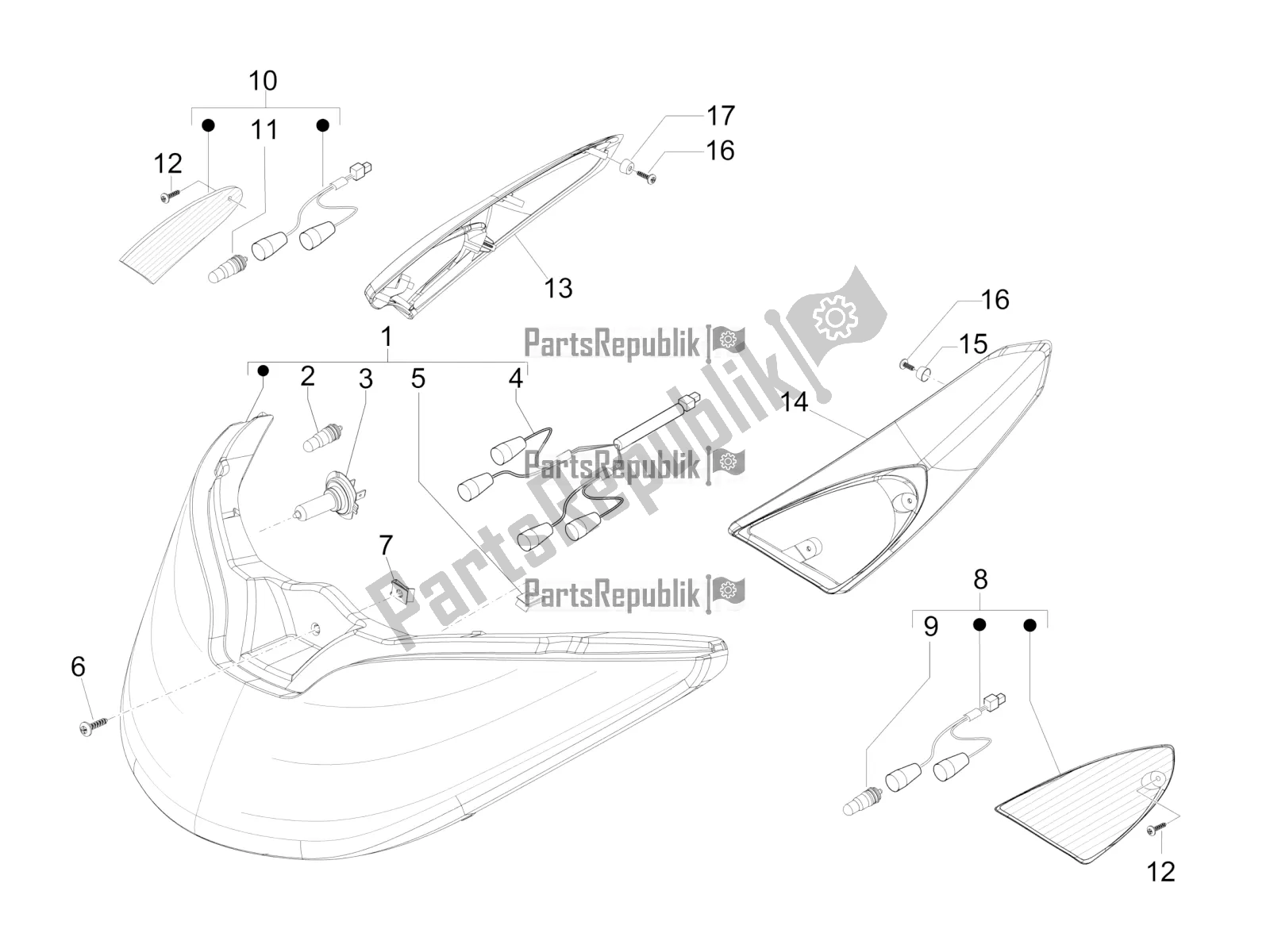 Toutes les pièces pour le Phares Avant - Clignotants du Piaggio X EVO 125 2016