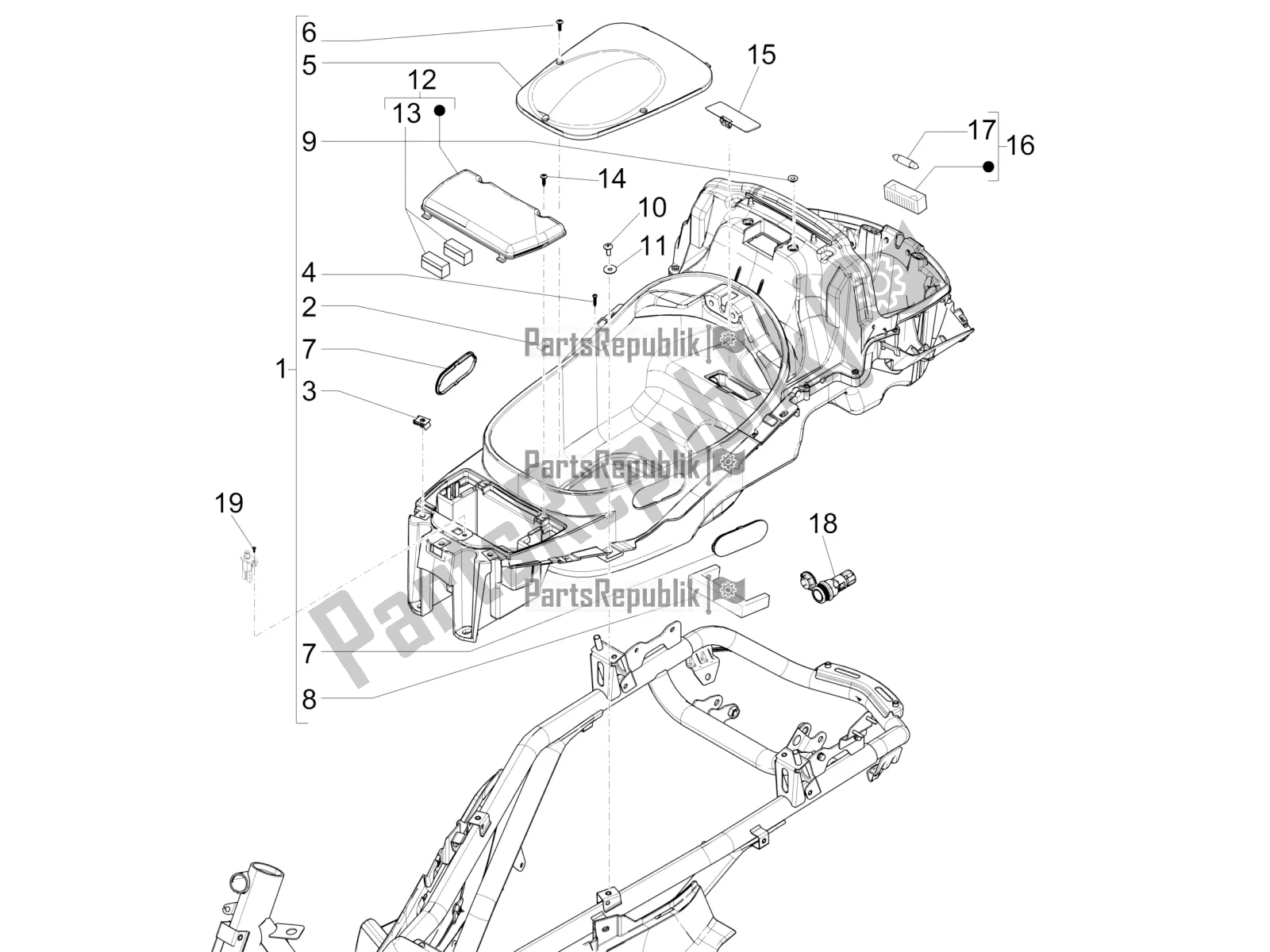 Toutes les pièces pour le Logement De Casque - Sous La Selle du Piaggio X EVO 125 2016