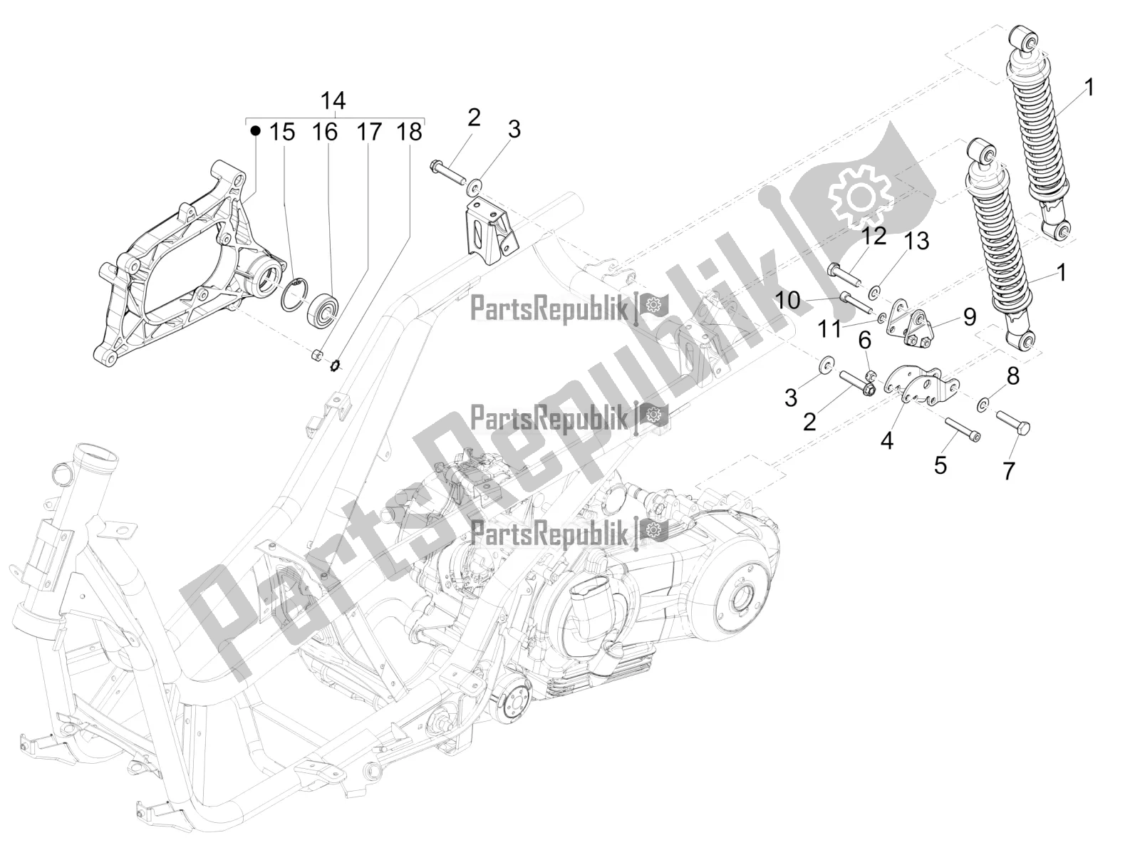 Toutes les pièces pour le Suspension Arrière - Amortisseur / S du Piaggio X EVO 125 2016