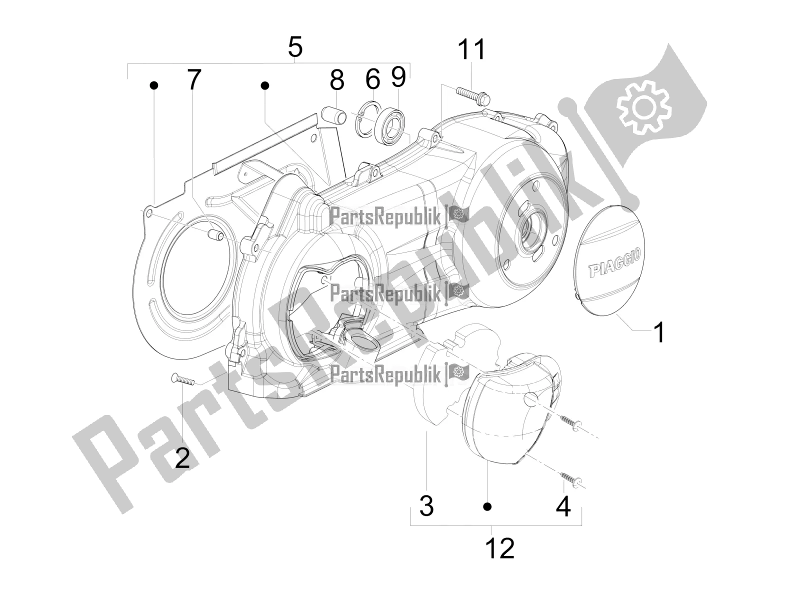 Toutes les pièces pour le Couvercle De Carter - Refroidissement Du Carter du Piaggio X EVO 125 UK 2016