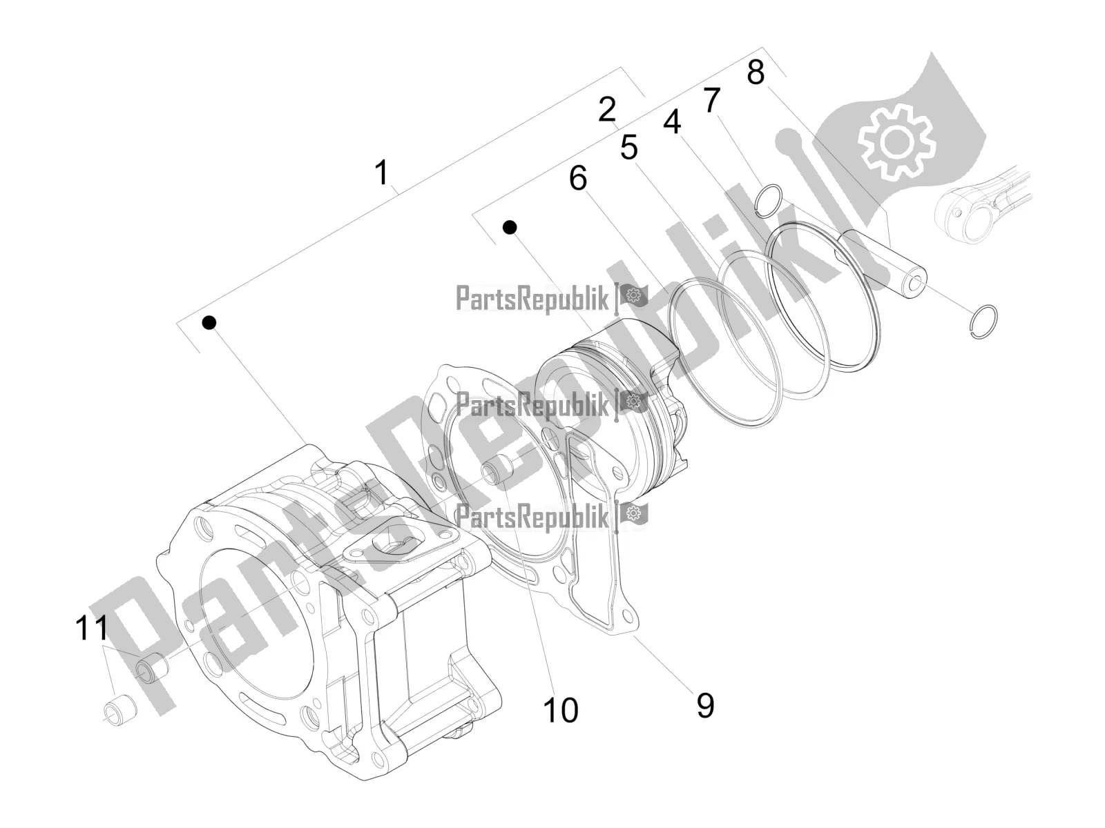 Toutes les pièces pour le Unité Cylindre-piston-axe De Poignet du Piaggio X EVO 125 UK 2016