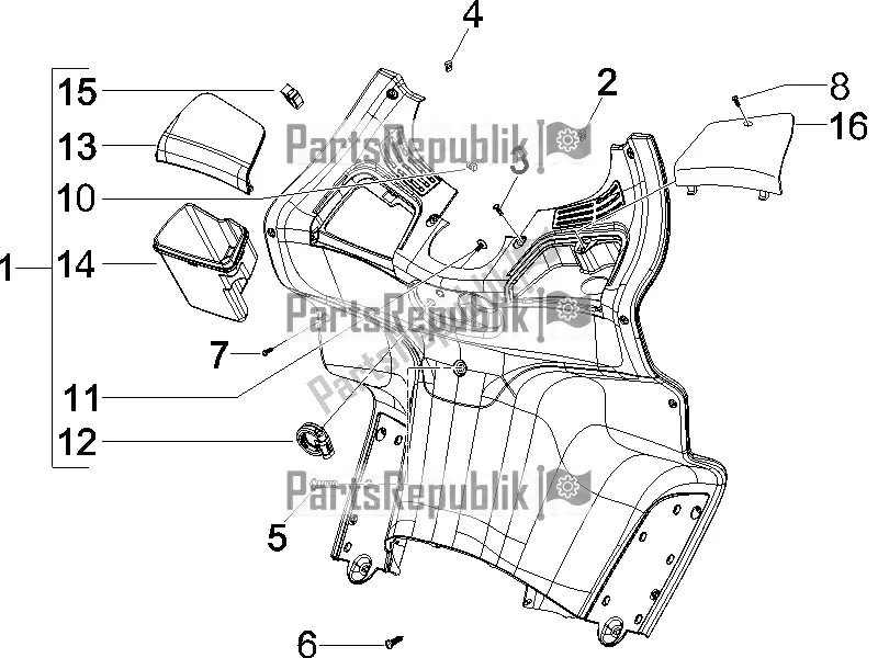 Todas las partes para Guantera Frontal - Panel De Rodilleras de Piaggio X EVO 125 UK 2016