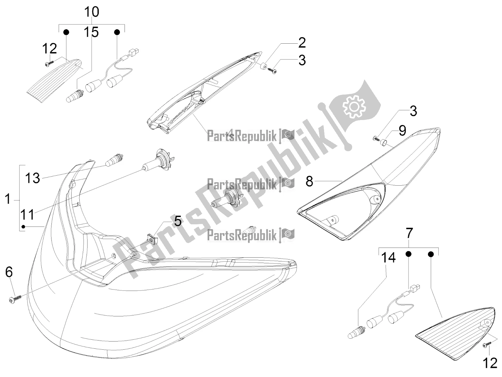 Toutes les pièces pour le Phares Avant - Clignotants du Piaggio X EVO 125 UK 2016