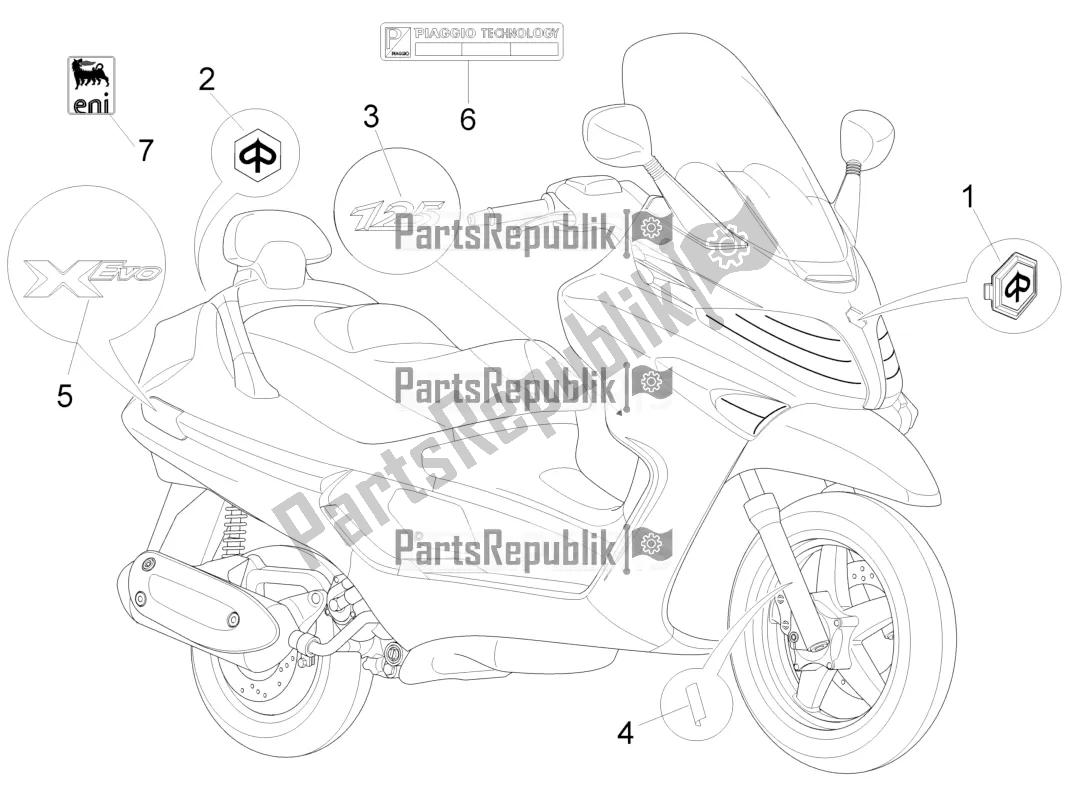 Toutes les pièces pour le Plaques - Emblèmes du Piaggio X EVO 125 UK 2016