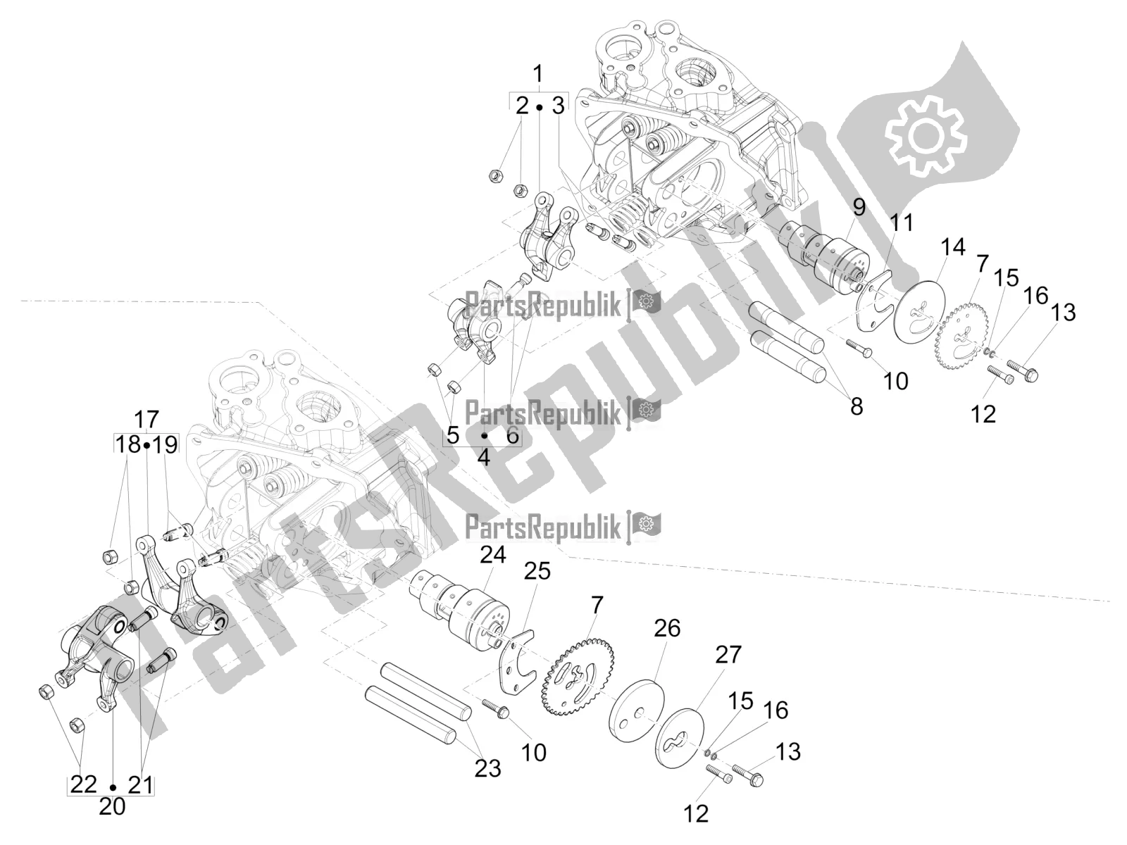 Toutes les pièces pour le Leviers à Bascule Support Unité du Piaggio X EVO 125 UK 2016