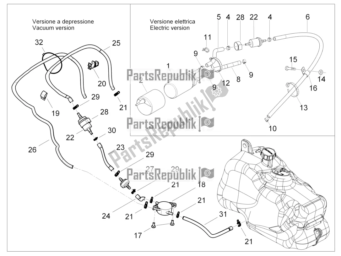 Todas las partes para Sistema De Suministros de Piaggio X EVO 125 UK 2016