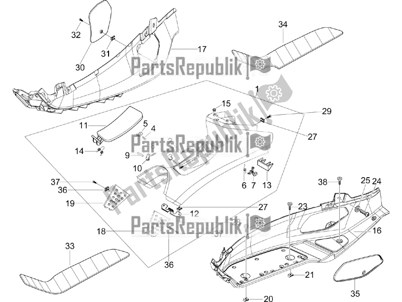 Toutes les pièces pour le Housse Centrale - Repose-pieds du Piaggio X EVO 250 2016