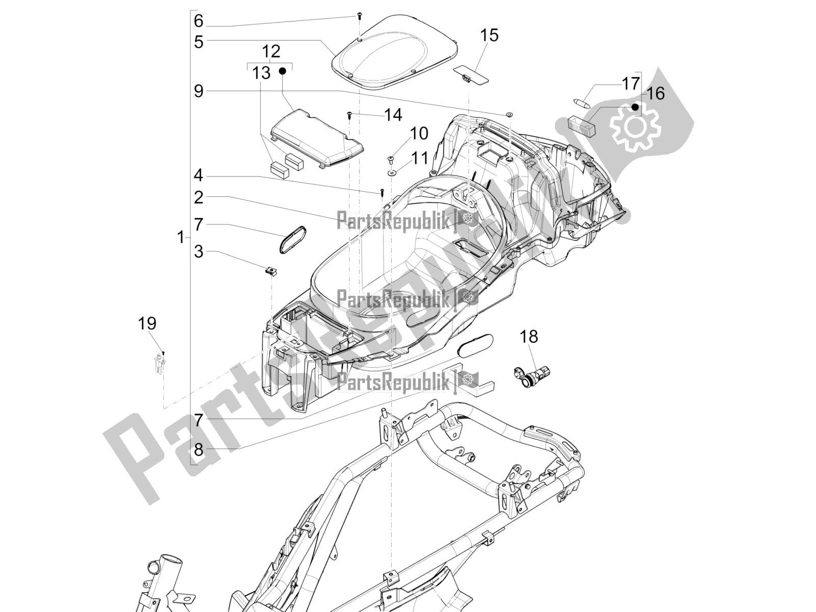 Toutes les pièces pour le Logement De Casque - Sous La Selle du Piaggio X EVO 250 2016