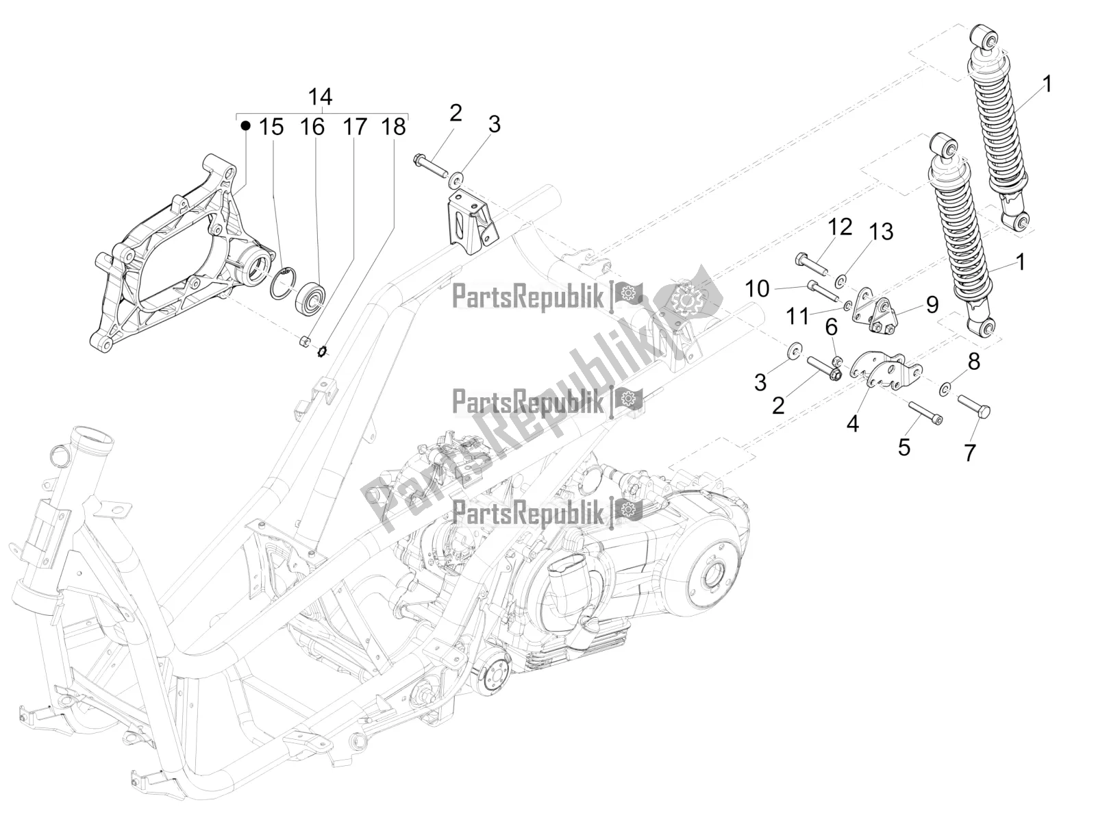 Todas las partes para Suspensión Trasera - Amortiguador / S de Piaggio X EVO 250 2016