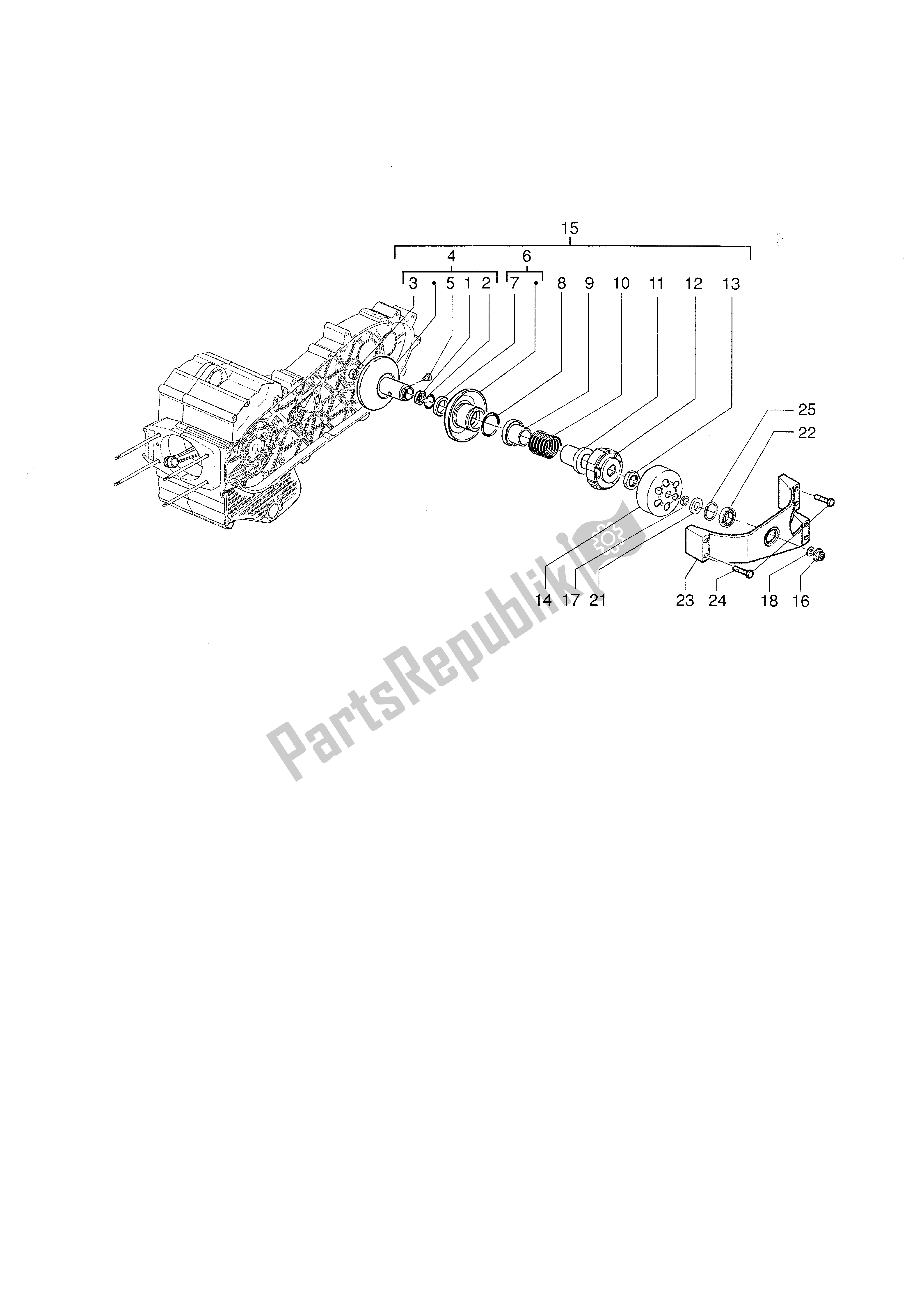 All parts for the Driven Pulley of the Piaggio X9 500 2001 - 2002