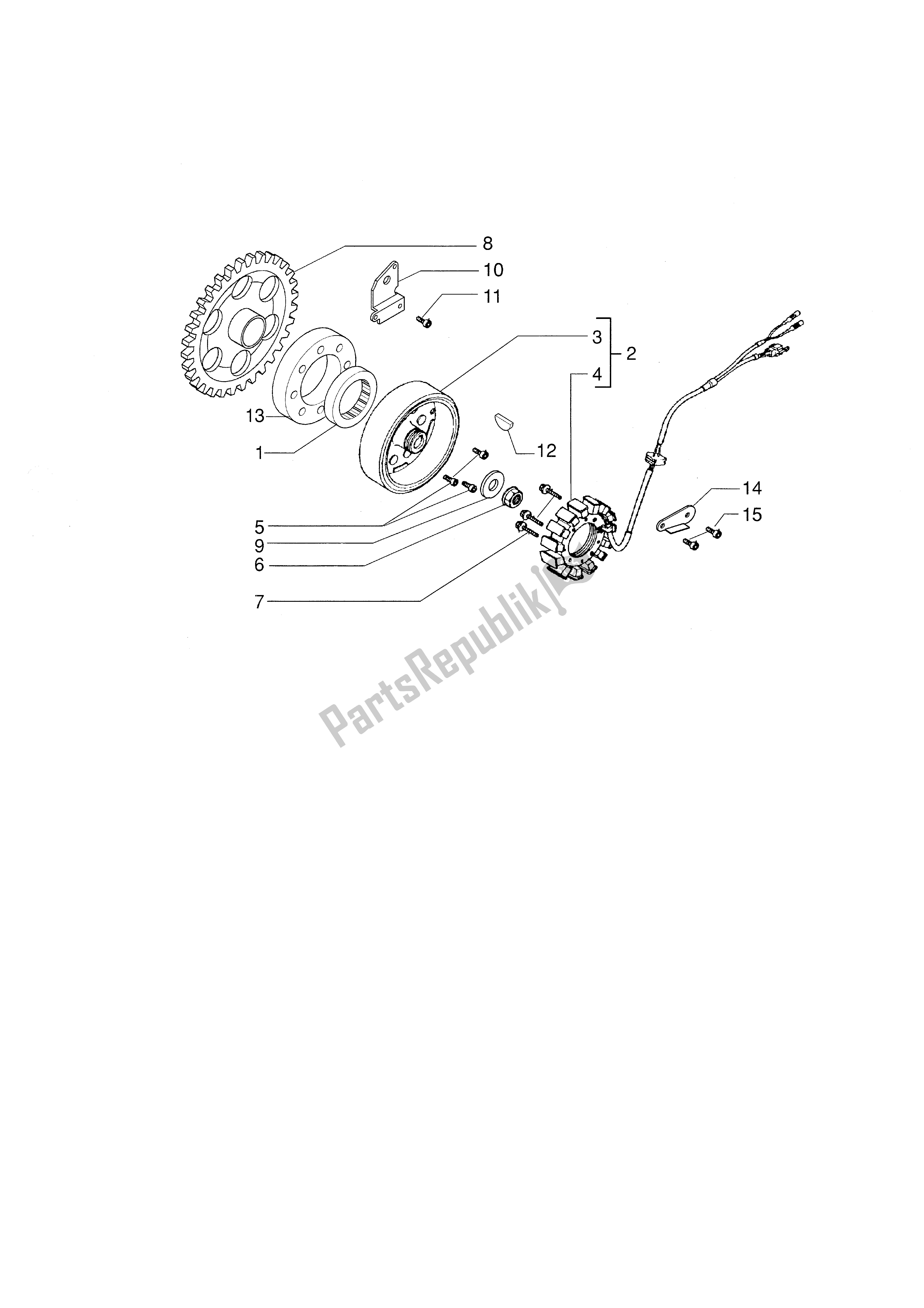 All parts for the Fl Ywheel Magneto of the Piaggio X9 500 2001 - 2002