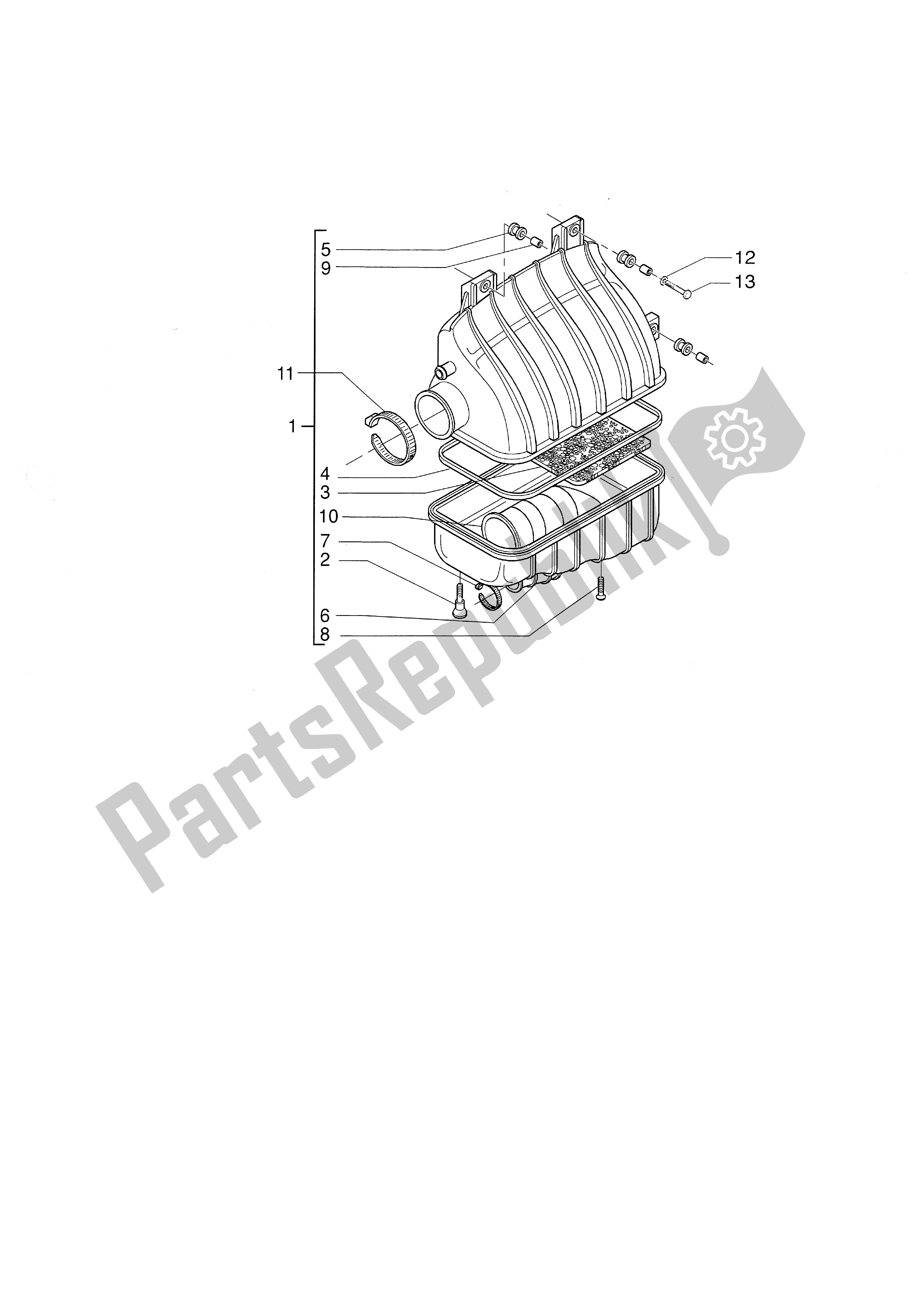 All parts for the Air Filter of the Piaggio X9 500 2001 - 2002