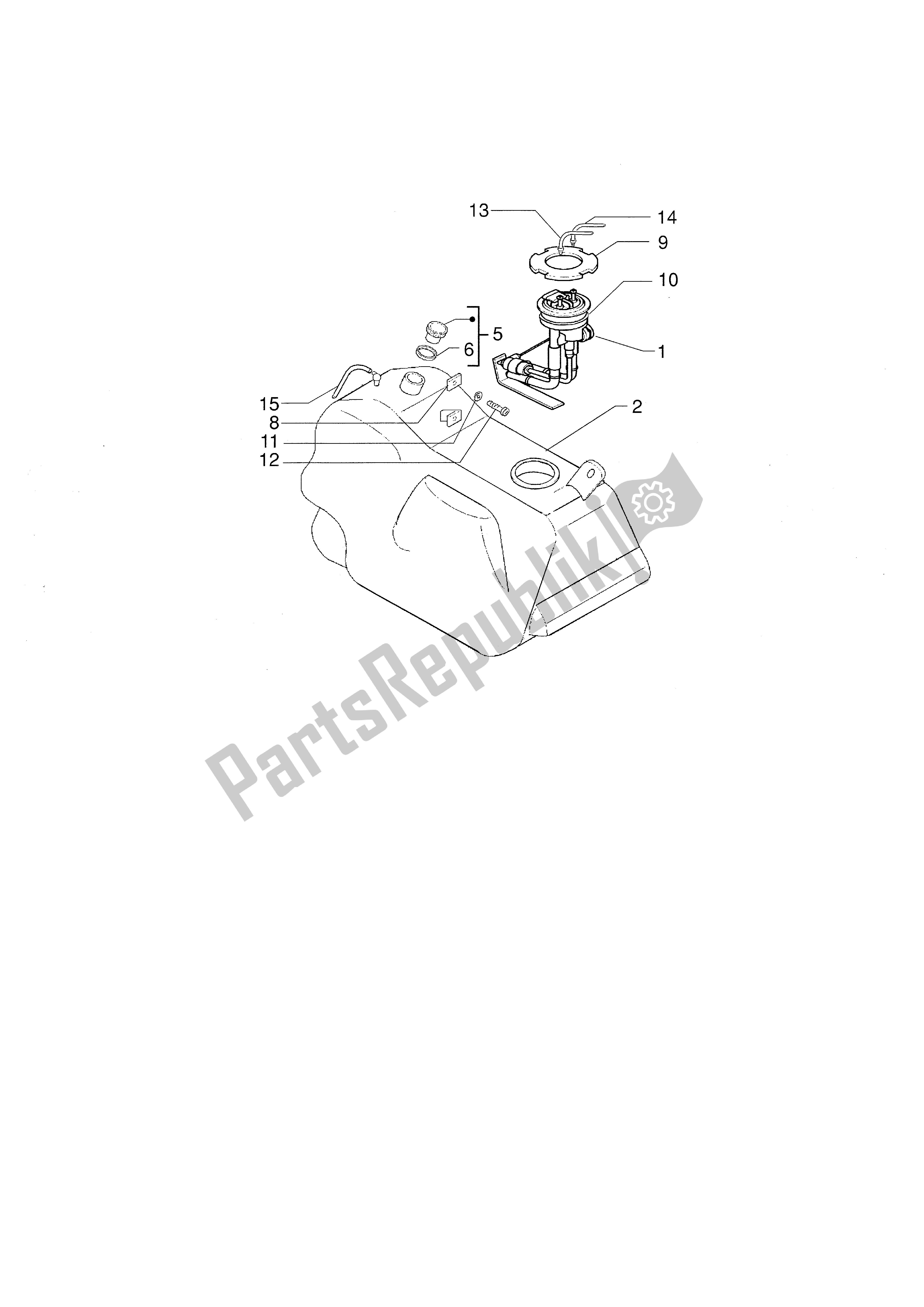 All parts for the Fuel Tank of the Piaggio X9 500 2001 - 2002