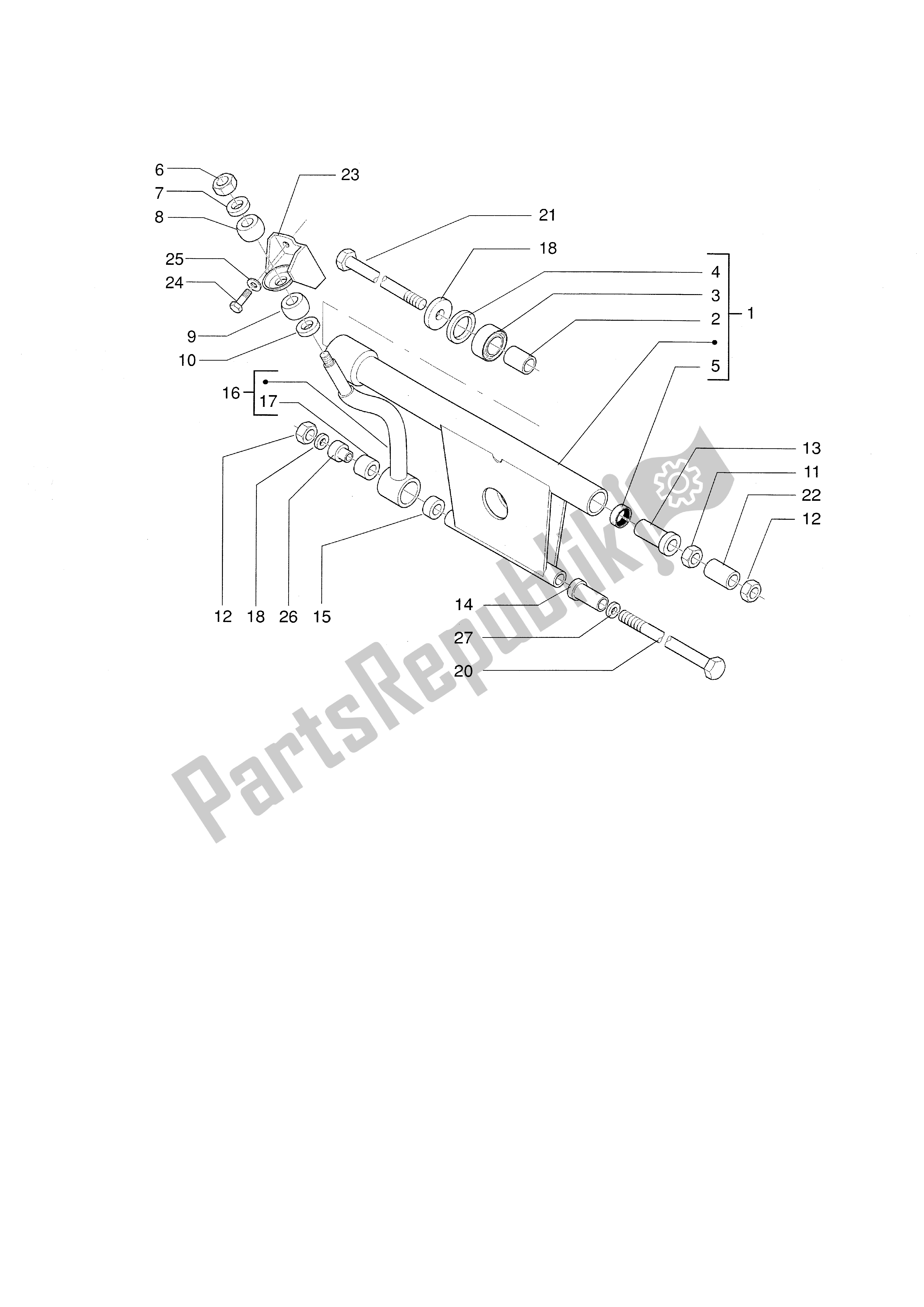 All parts for the Swinging Arm of the Piaggio X9 500 2001 - 2002