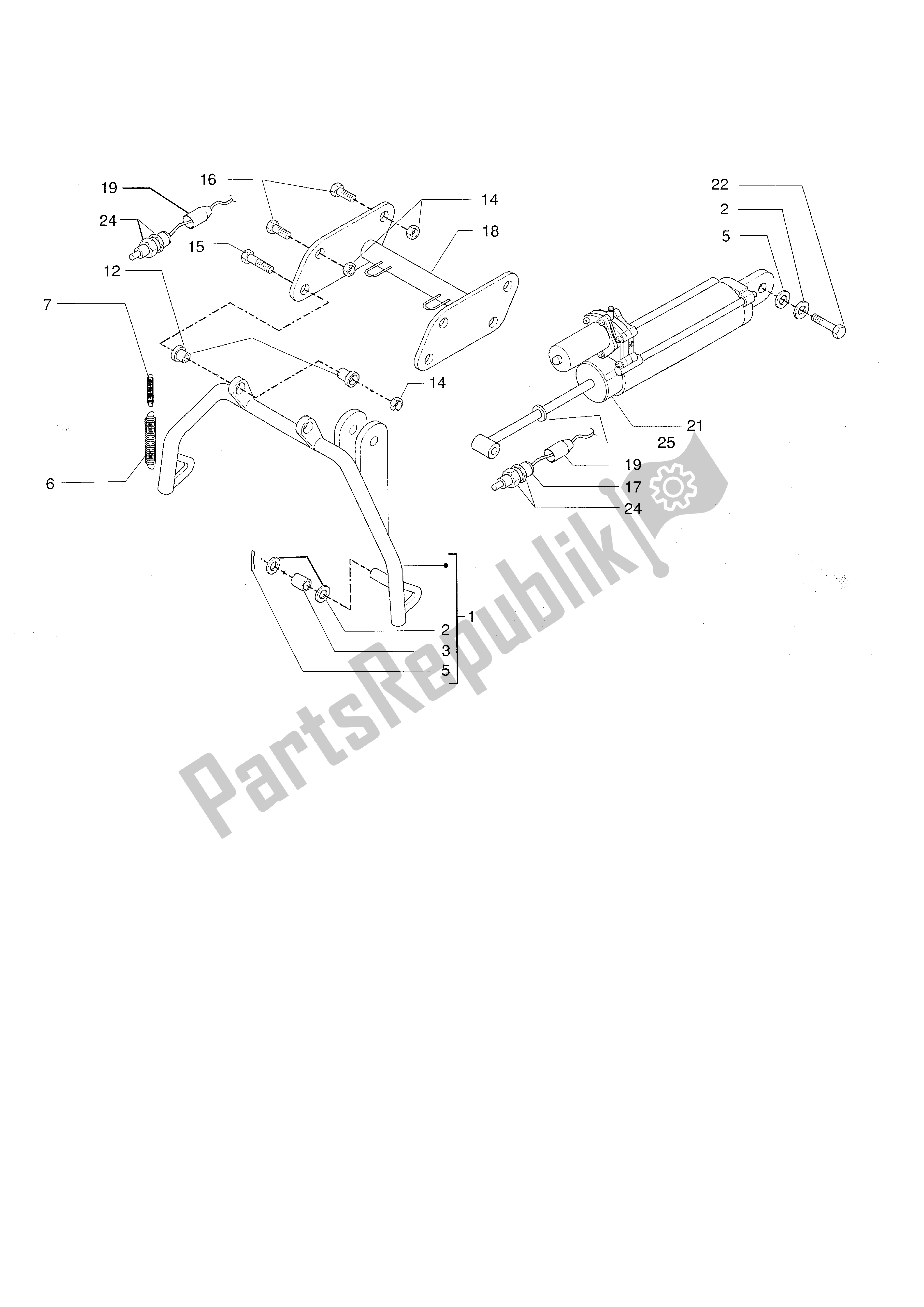 All parts for the Electrohydraulic Central Stand ... Of the Piaggio X9 500 2001 - 2002
