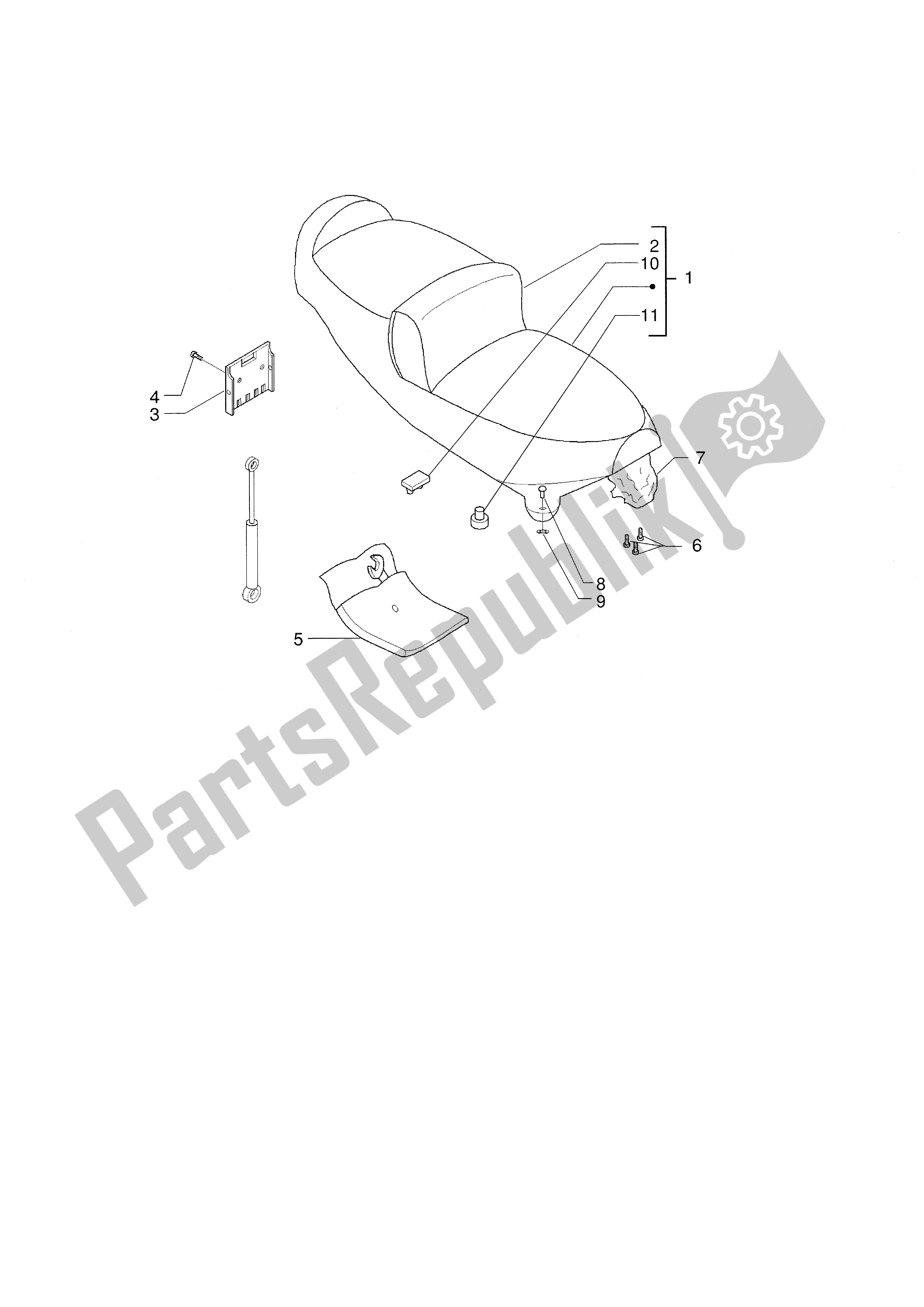 Tutte le parti per il Sella-borsa Attrezzi del Piaggio X9 500 2001 - 2002