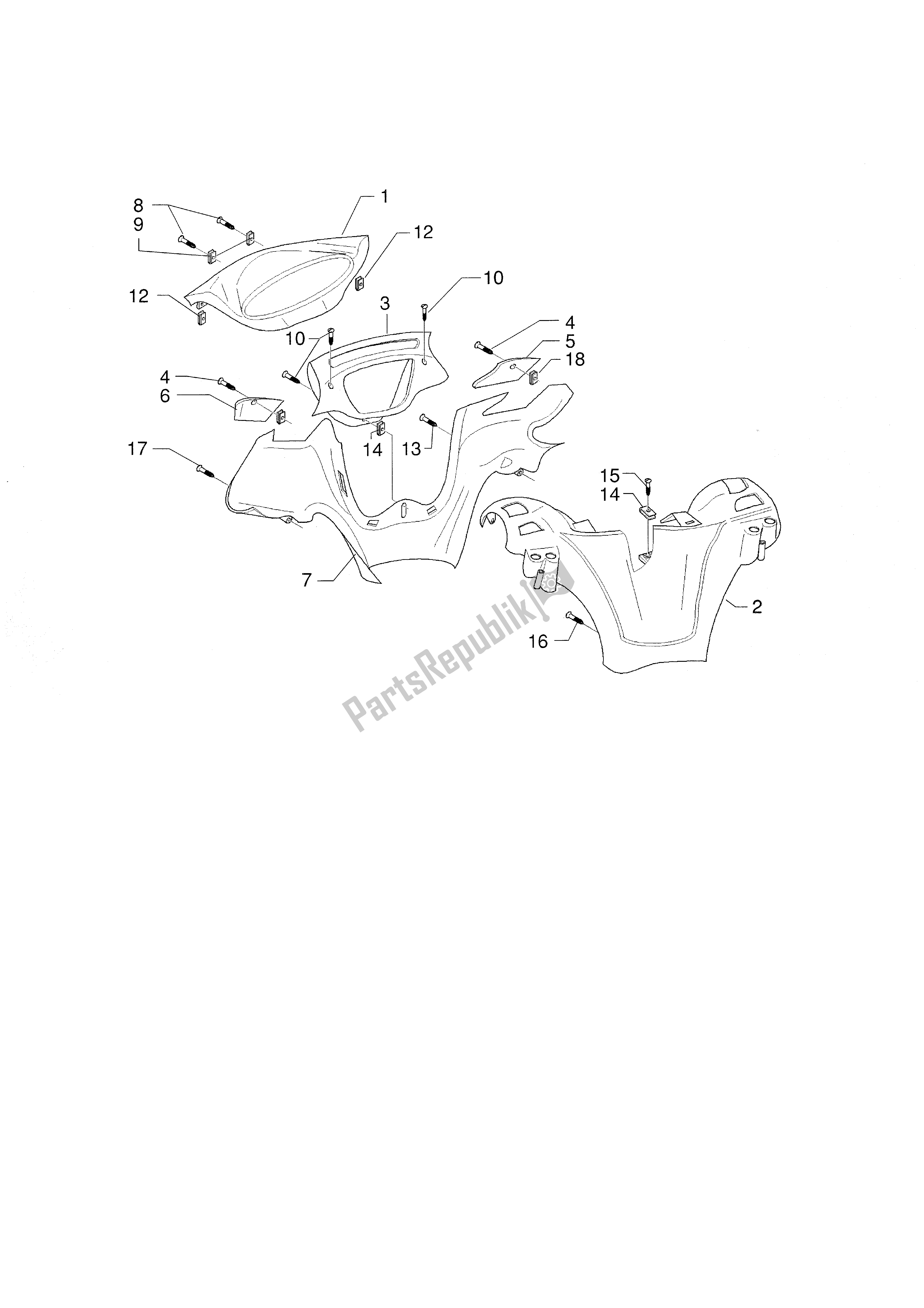 All parts for the Handlebar Coverings of the Piaggio X9 500 2001 - 2002