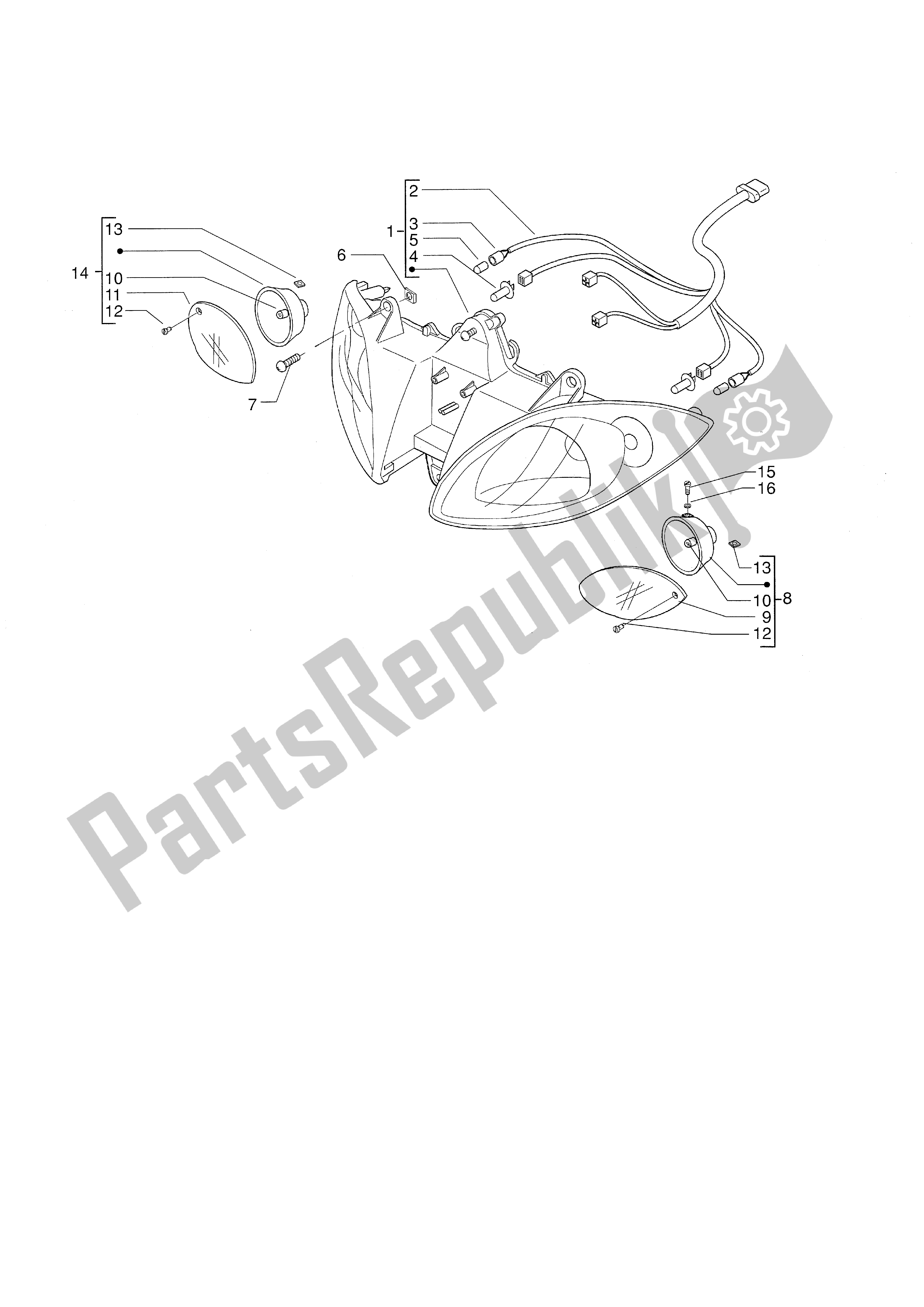 All parts for the Front Lights of the Piaggio X9 500 2001 - 2002