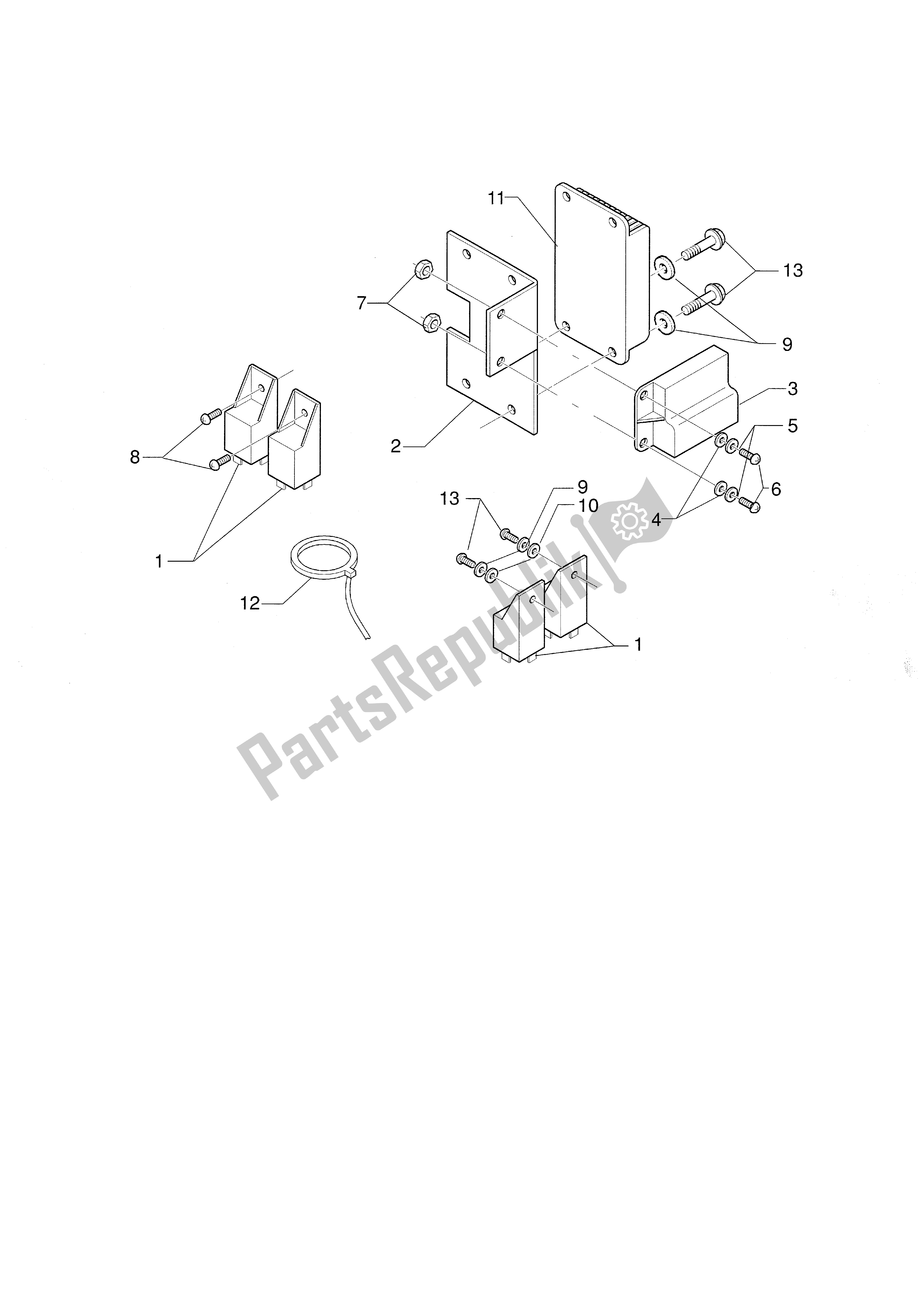 All parts for the Relais -decoder -electronic Control Unit of the Piaggio X9 500 2001 - 2002