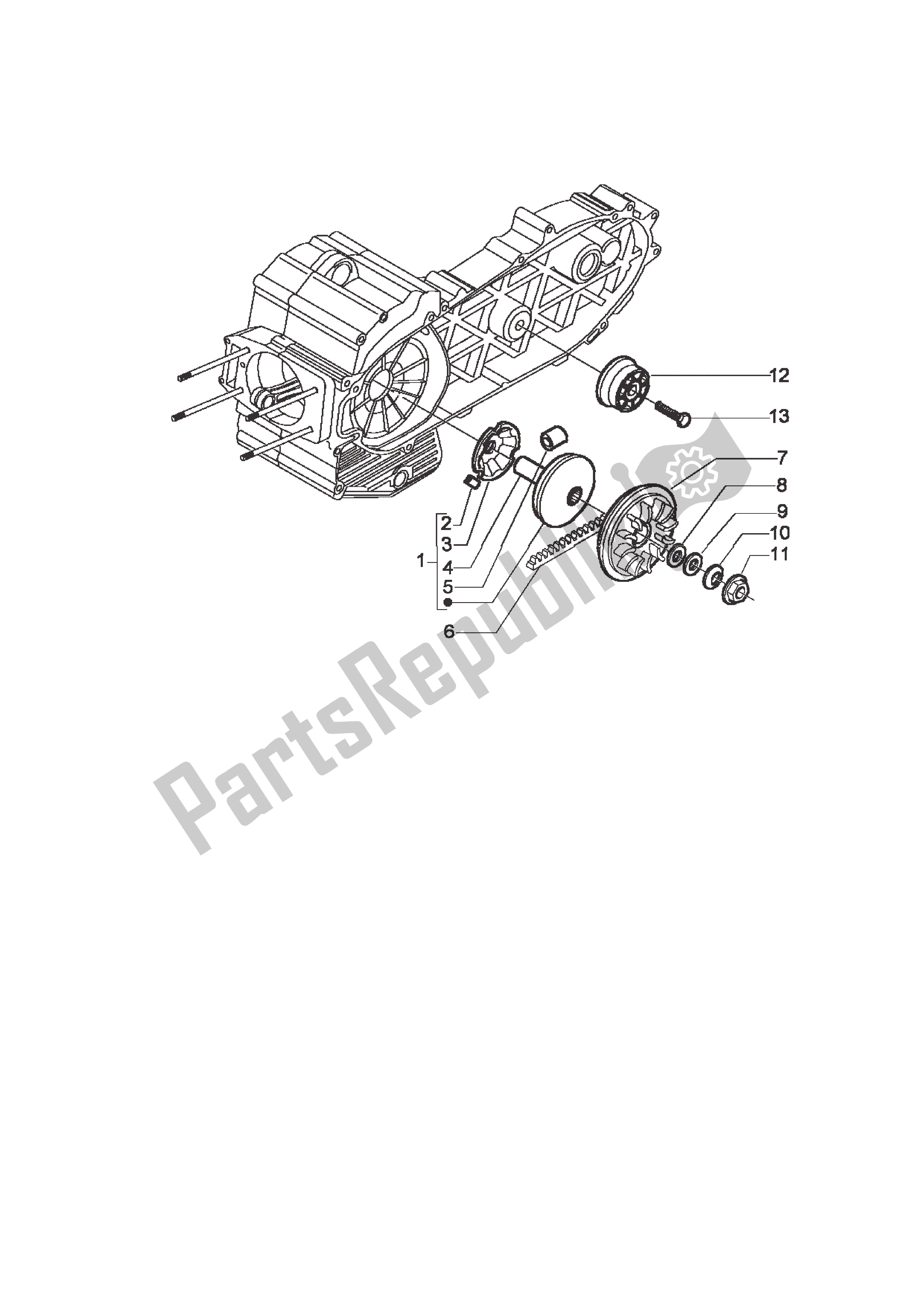 All parts for the Driving Pulley of the Piaggio X9 500 2003 - 2004