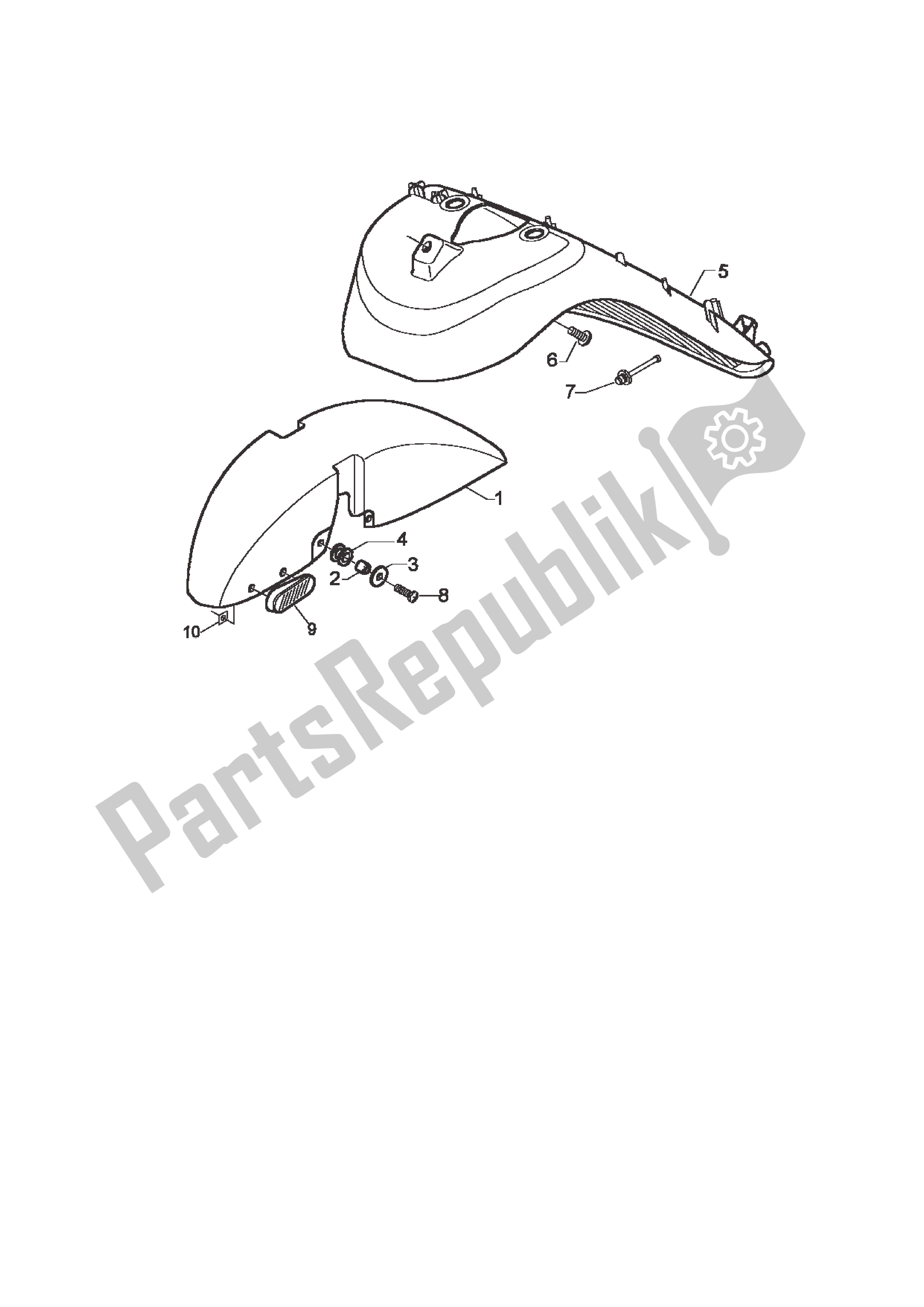 All parts for the Wheel Compartment - Mudguard of the Piaggio X9 500 2003 - 2004