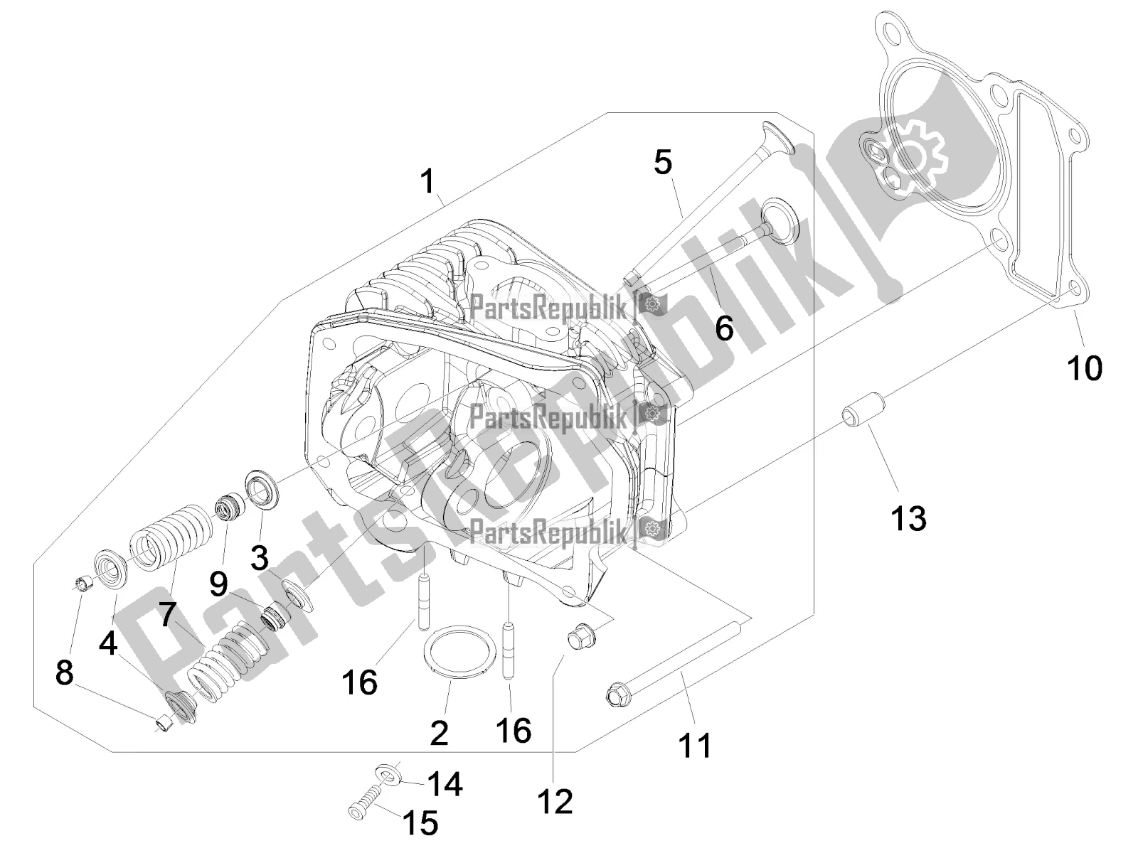 All parts for the Cylinder Head Unit - Valve of the Piaggio ZIP 100 4T Apac 2016