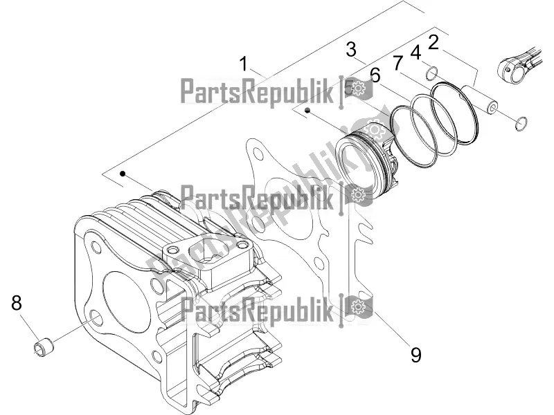 All parts for the Cylinder-piston-wrist Pin Unit of the Piaggio ZIP 100 4T Apac 2016
